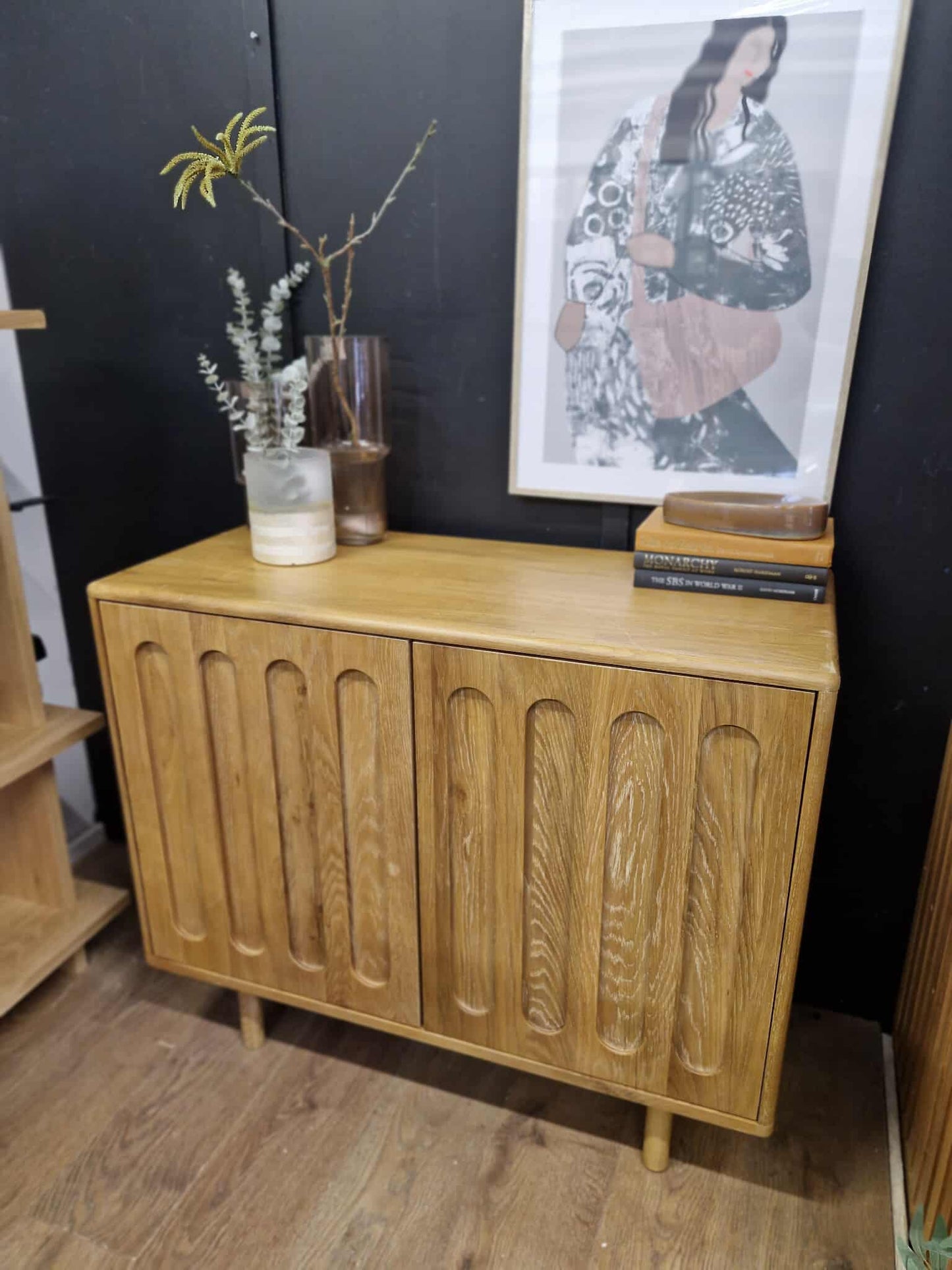 Solid Oak Small Sideboard with arched hardwood panelled doors