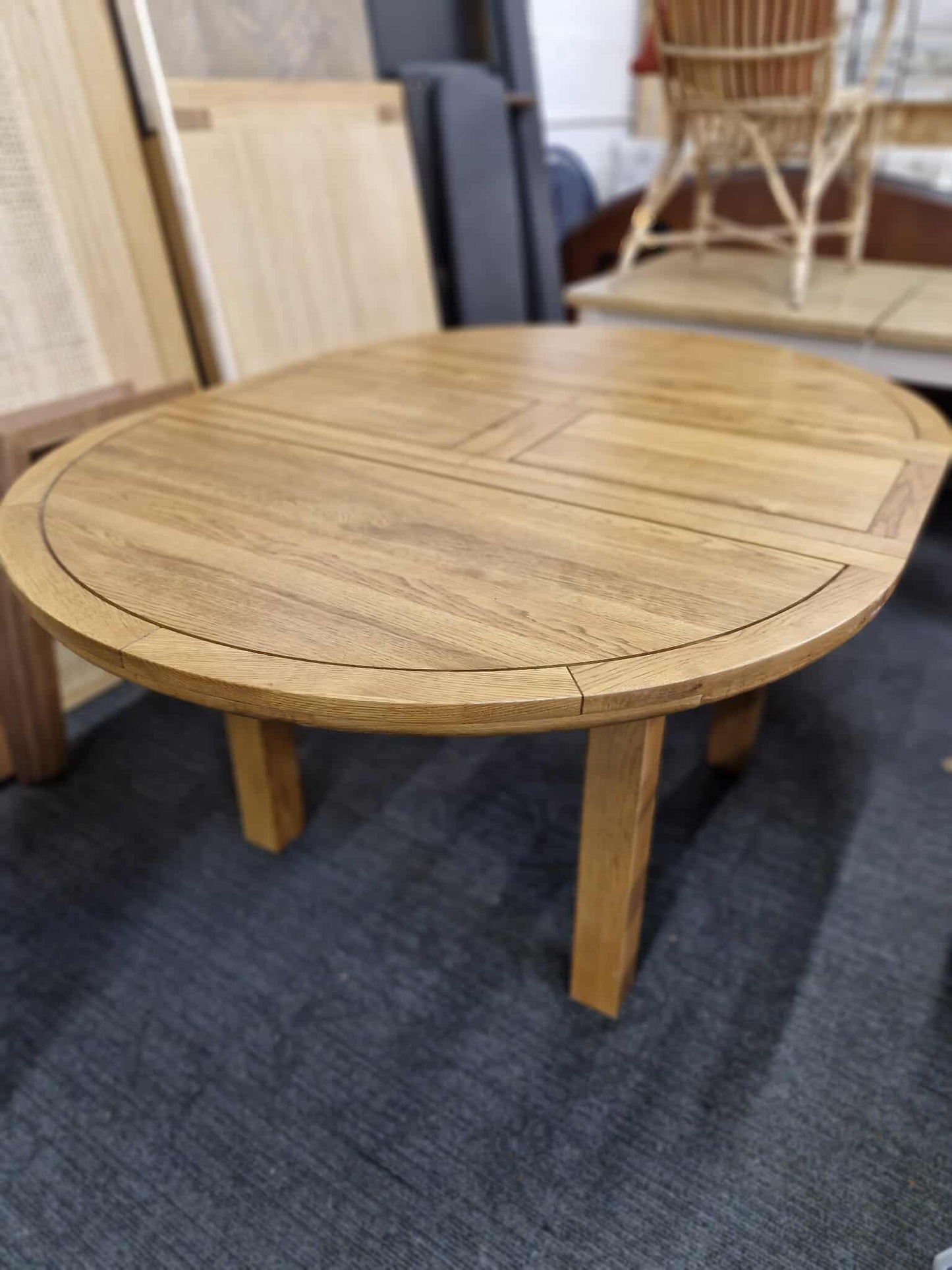 Extending Round Dining Table - Rustic Solid Oak / Oak Furnitureland KNIGHTSBRIDGE