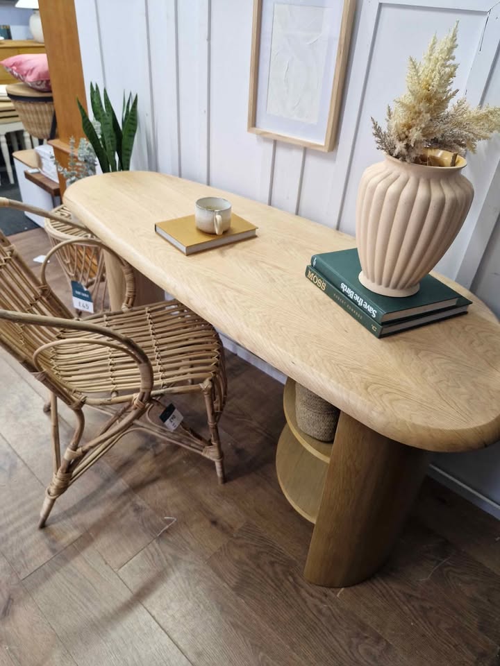 Organic shape oak large desk table