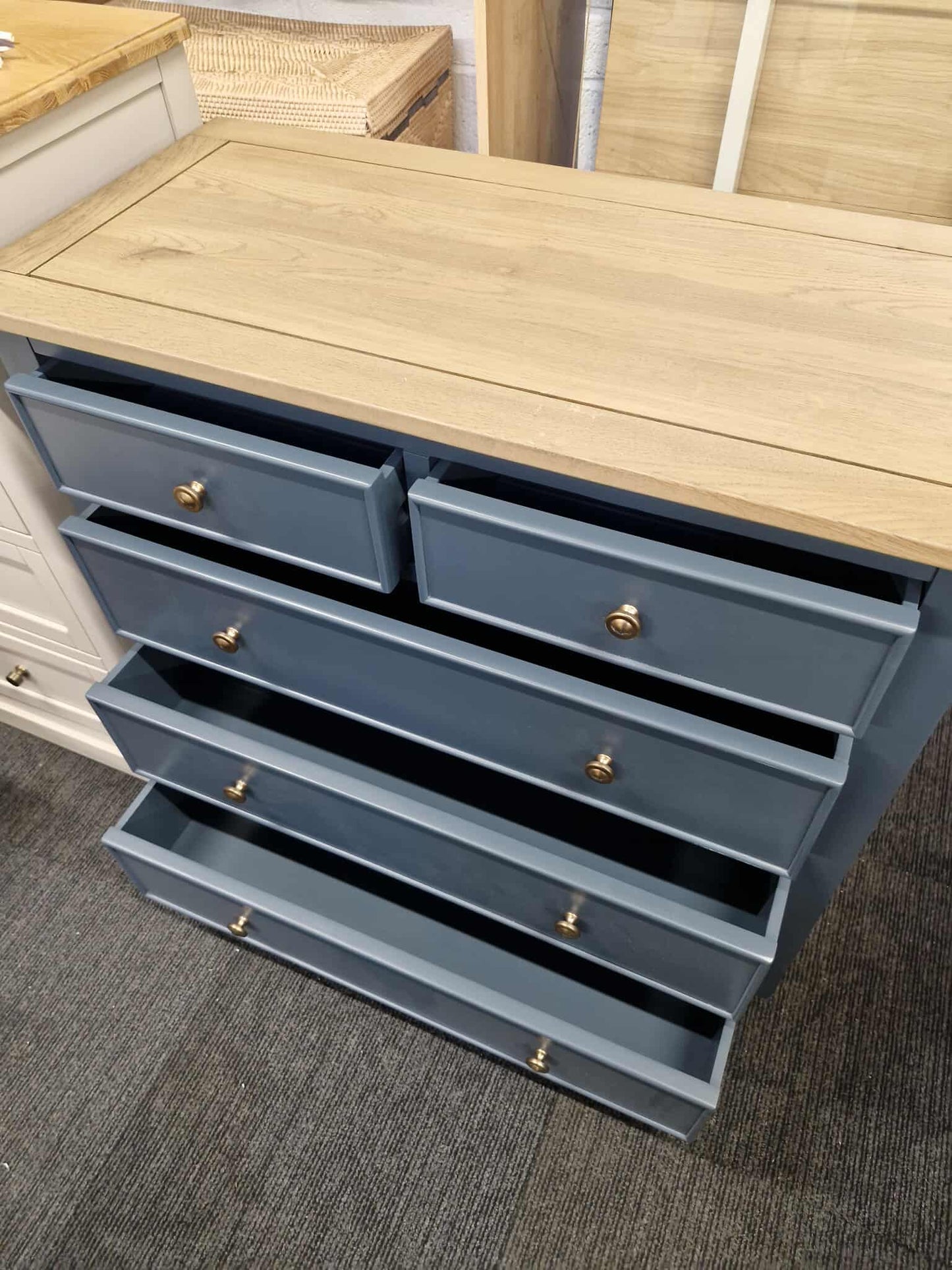Solid Oak and Blue Chest of Drawers