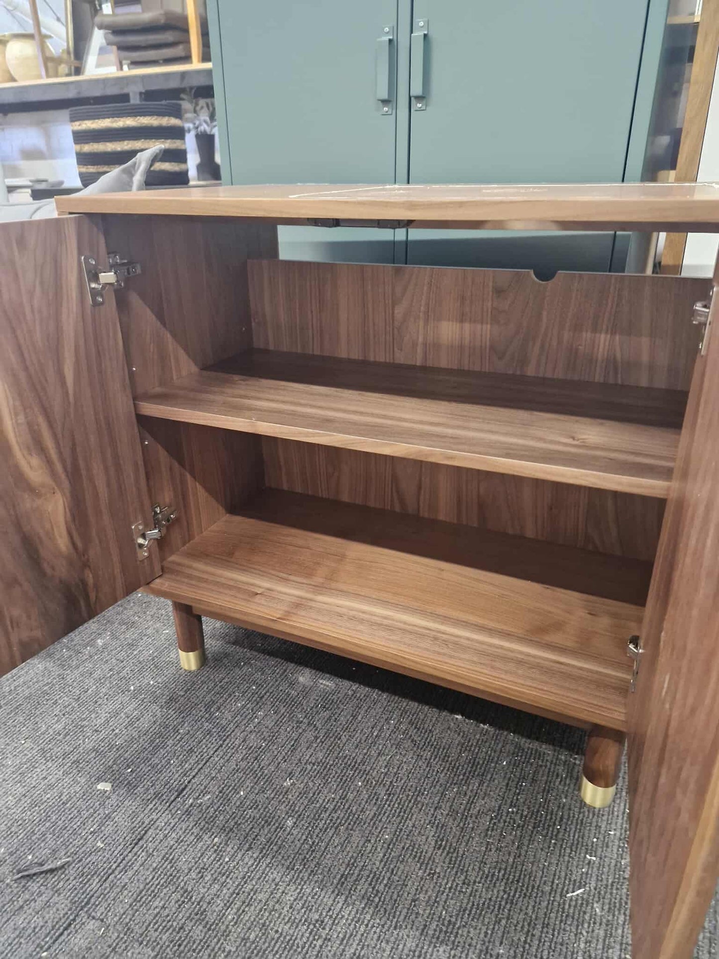 Walnut and brass Bathroom Vanity Sink Unit