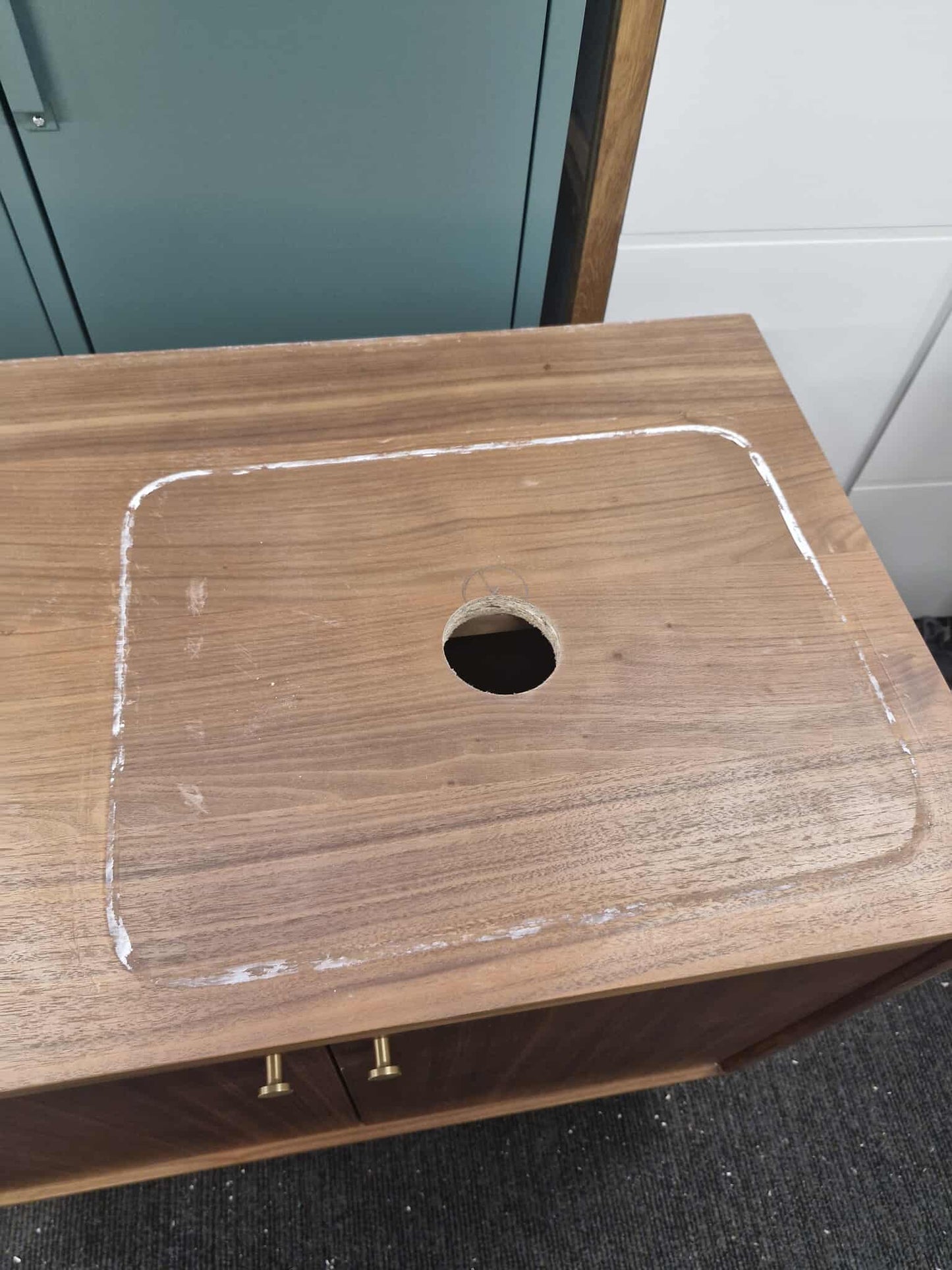 Walnut and brass Bathroom Vanity Sink Unit