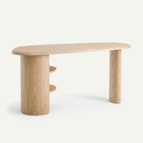 Organic shape oak large desk table