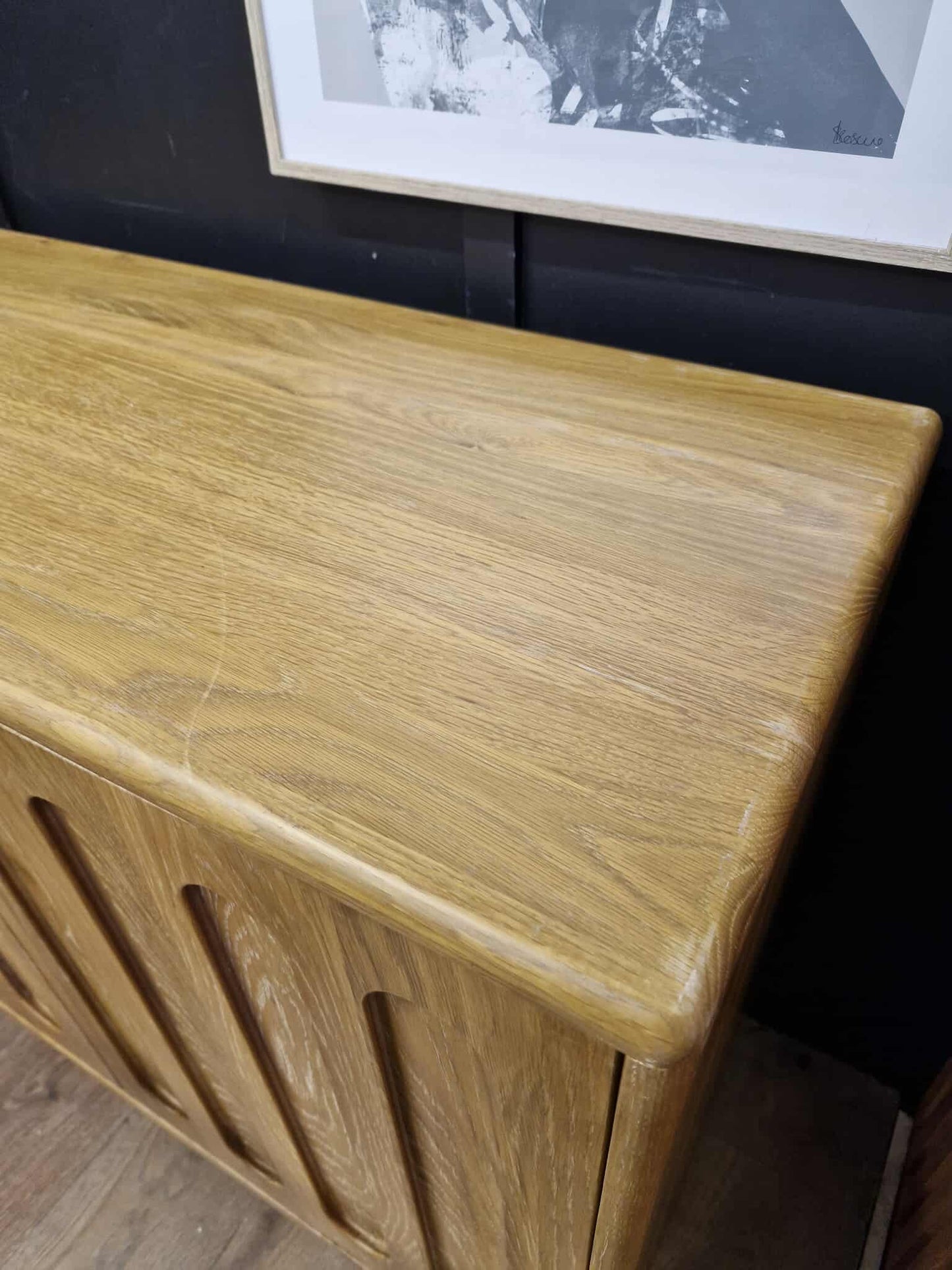 Solid Oak Small Sideboard with arched hardwood panelled doors