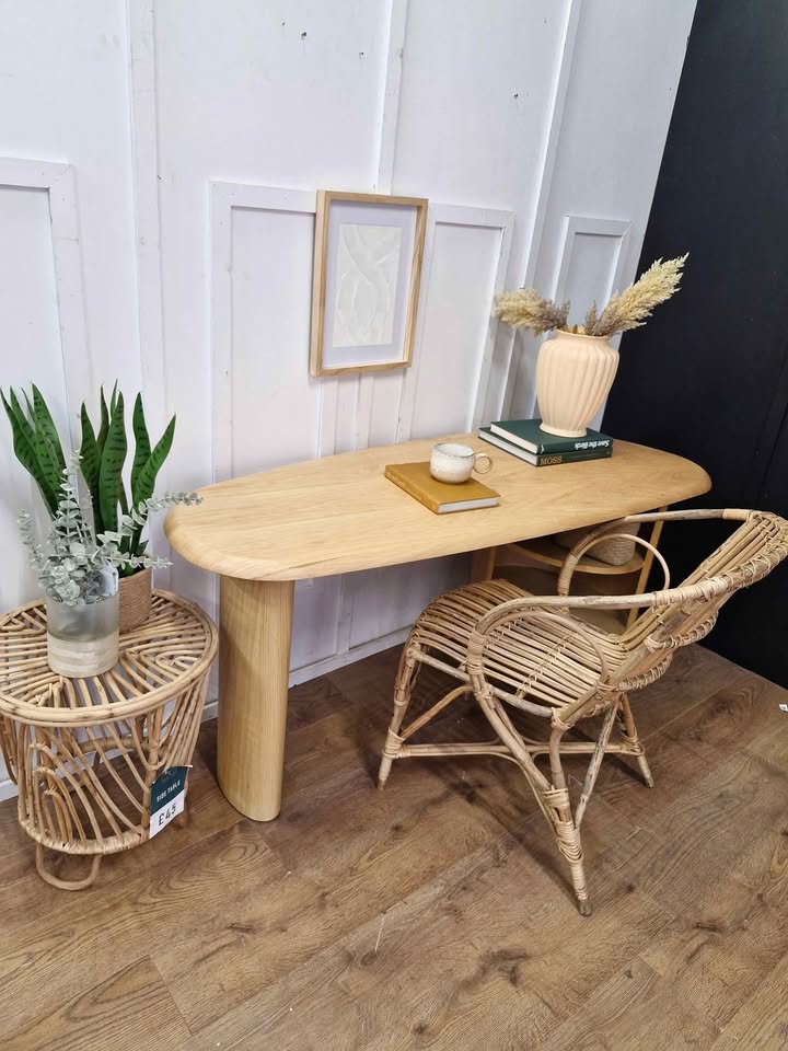 Organic shape oak large desk table