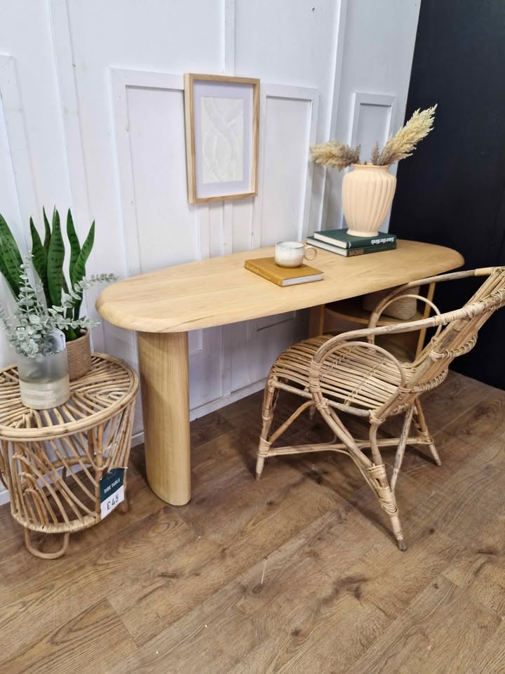 Organic shape oak large desk table