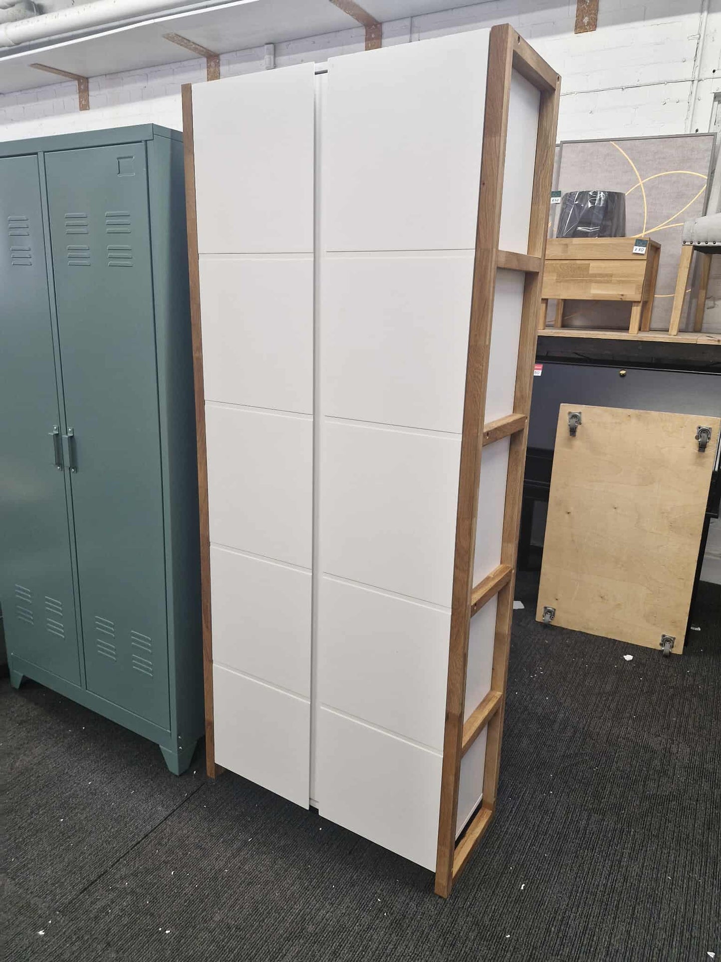 White and Oak double storage bookcase / wardrobe