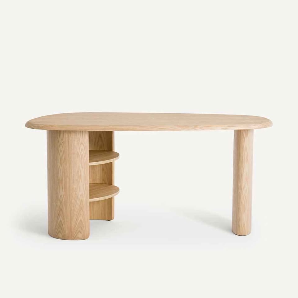 Organic shape oak large desk table