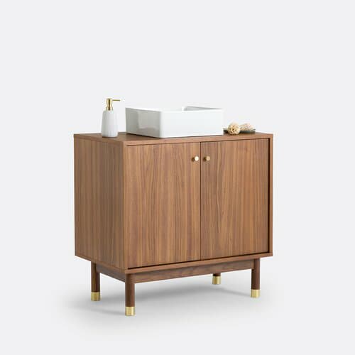 Walnut and brass Bathroom Vanity Sink Unit