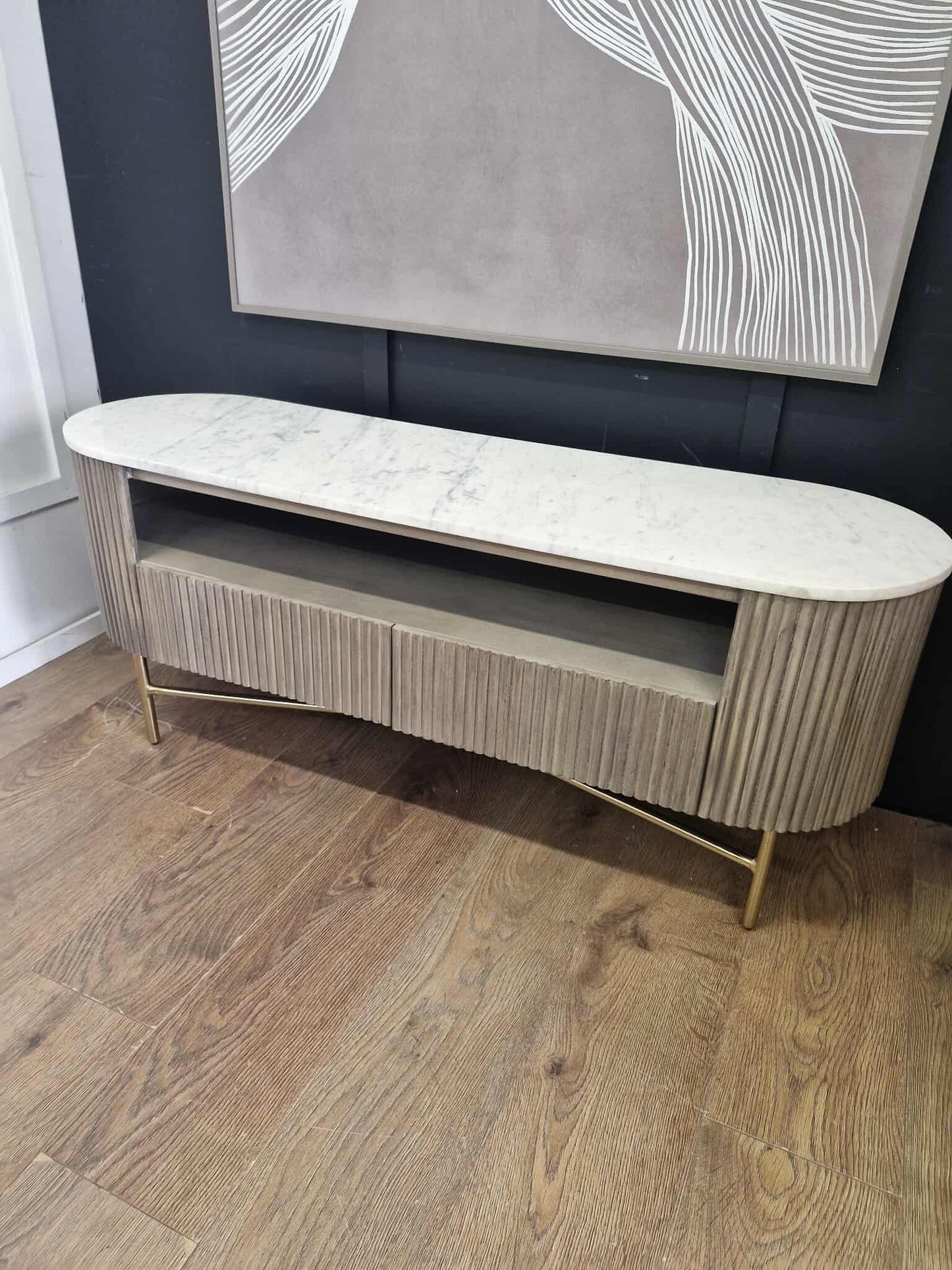 Marble and Grey Solid Wood TV Stand