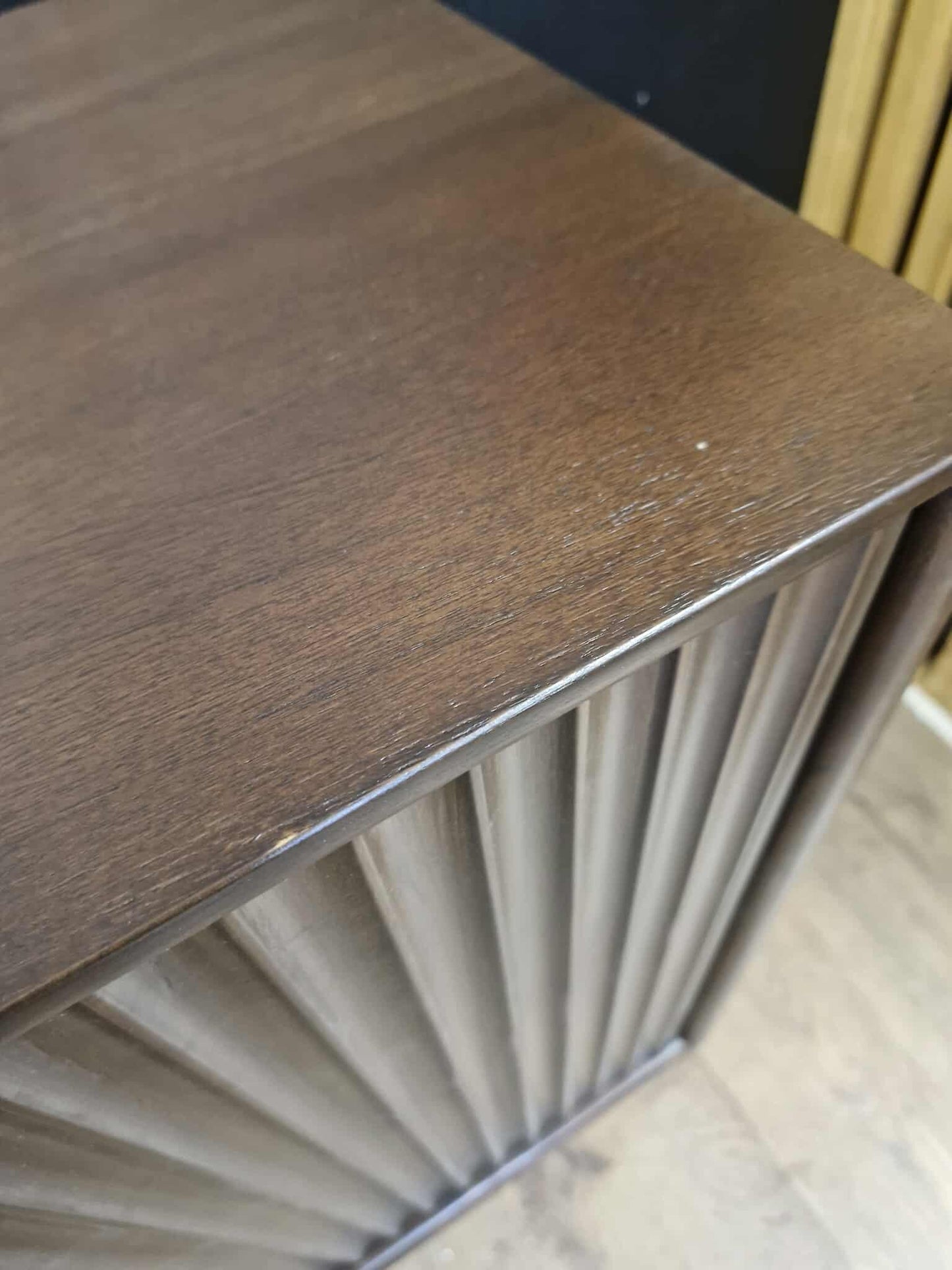 Dark Wood Walnut 2 Door Cupboard / Small Sideboard with fluted / ridged doors
