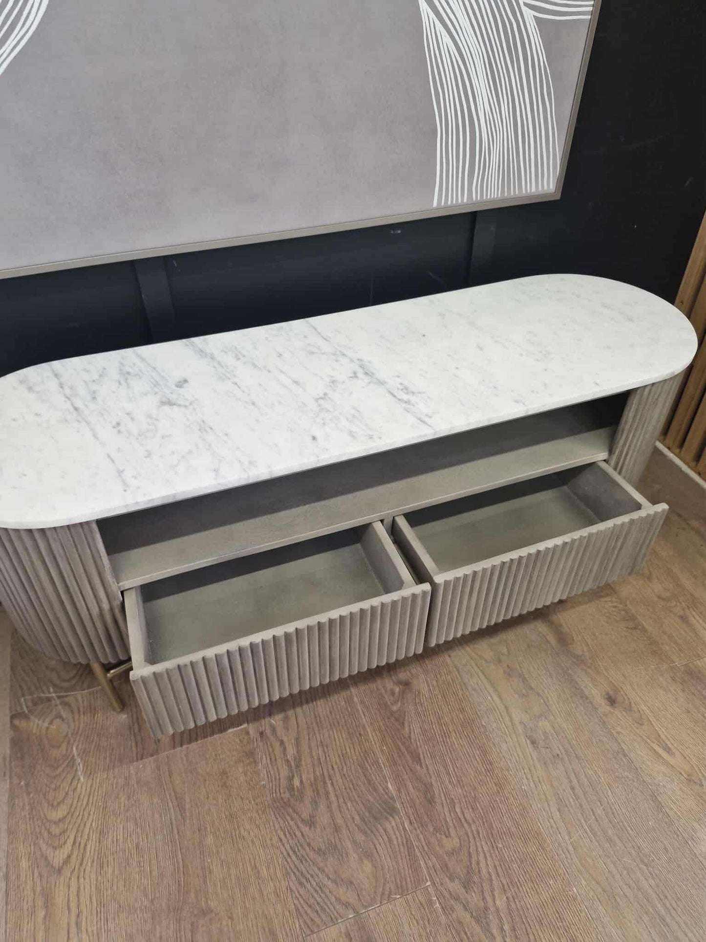 Marble and Grey Solid Wood TV Stand