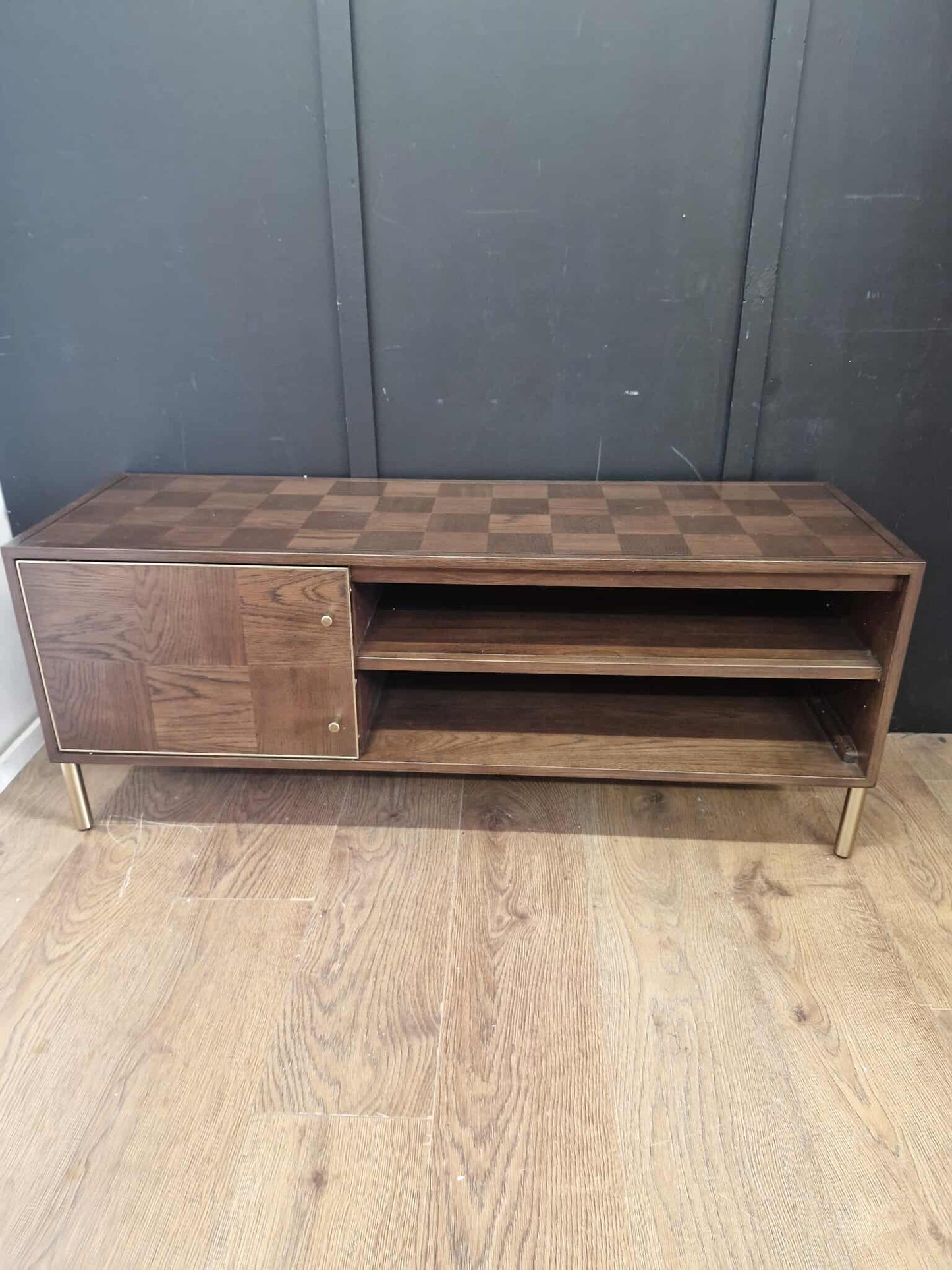 Small Dark wood TV stand with gold details