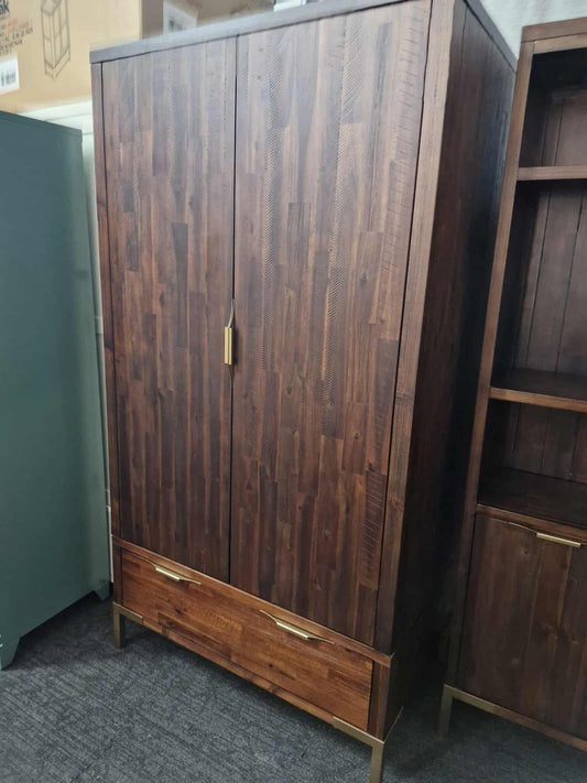 Double Dark Solid Wood wardrobe with gold details   / Oak Furnitureland Madison