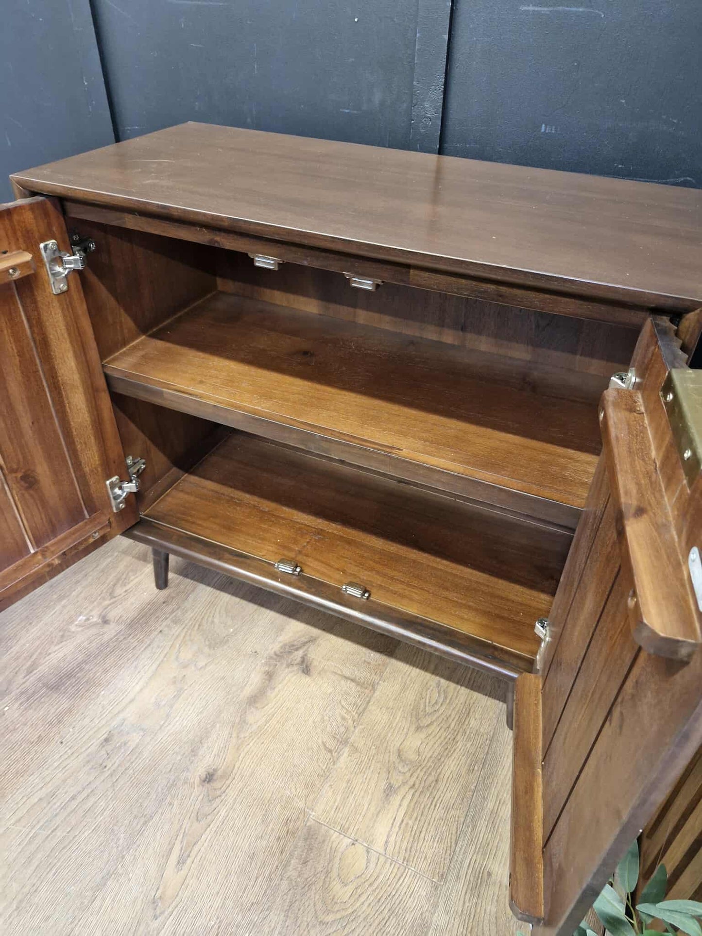 Dark Wood Walnut 2 Door Cupboard / Small Sideboard with fluted / ridged doors