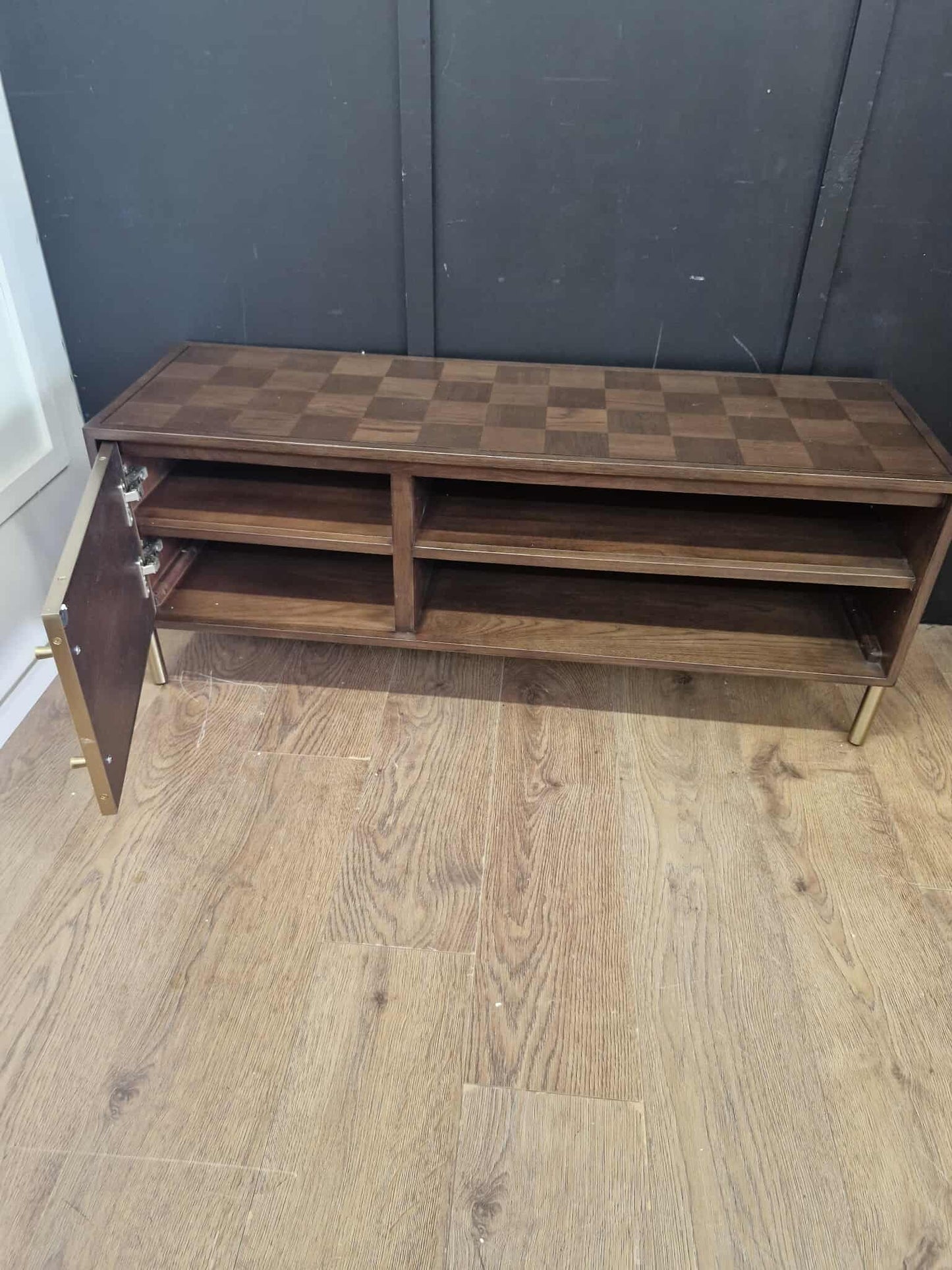Small Dark wood TV stand with gold details