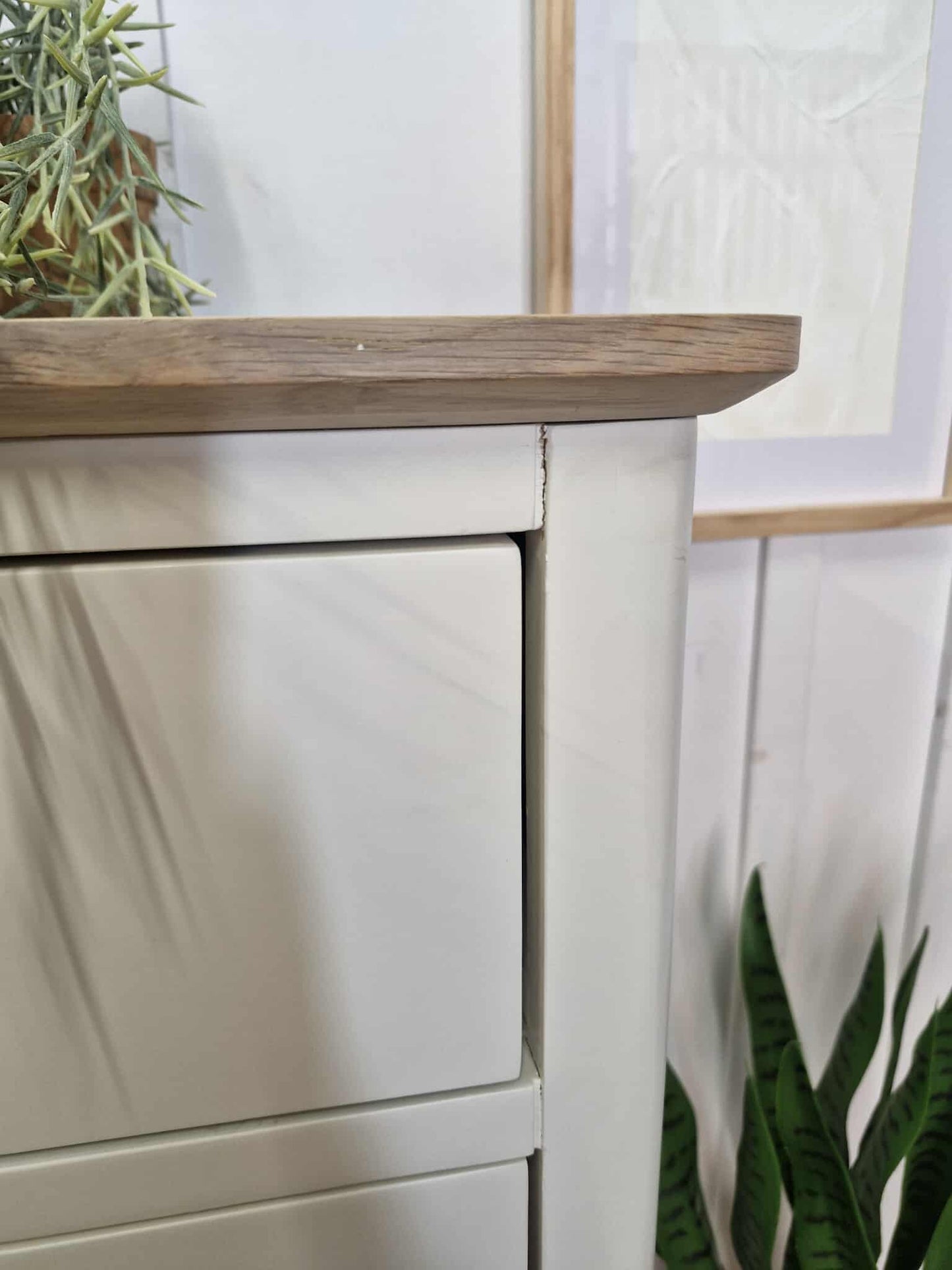 Wood and Off-White Tallboy with 5 Drawers
