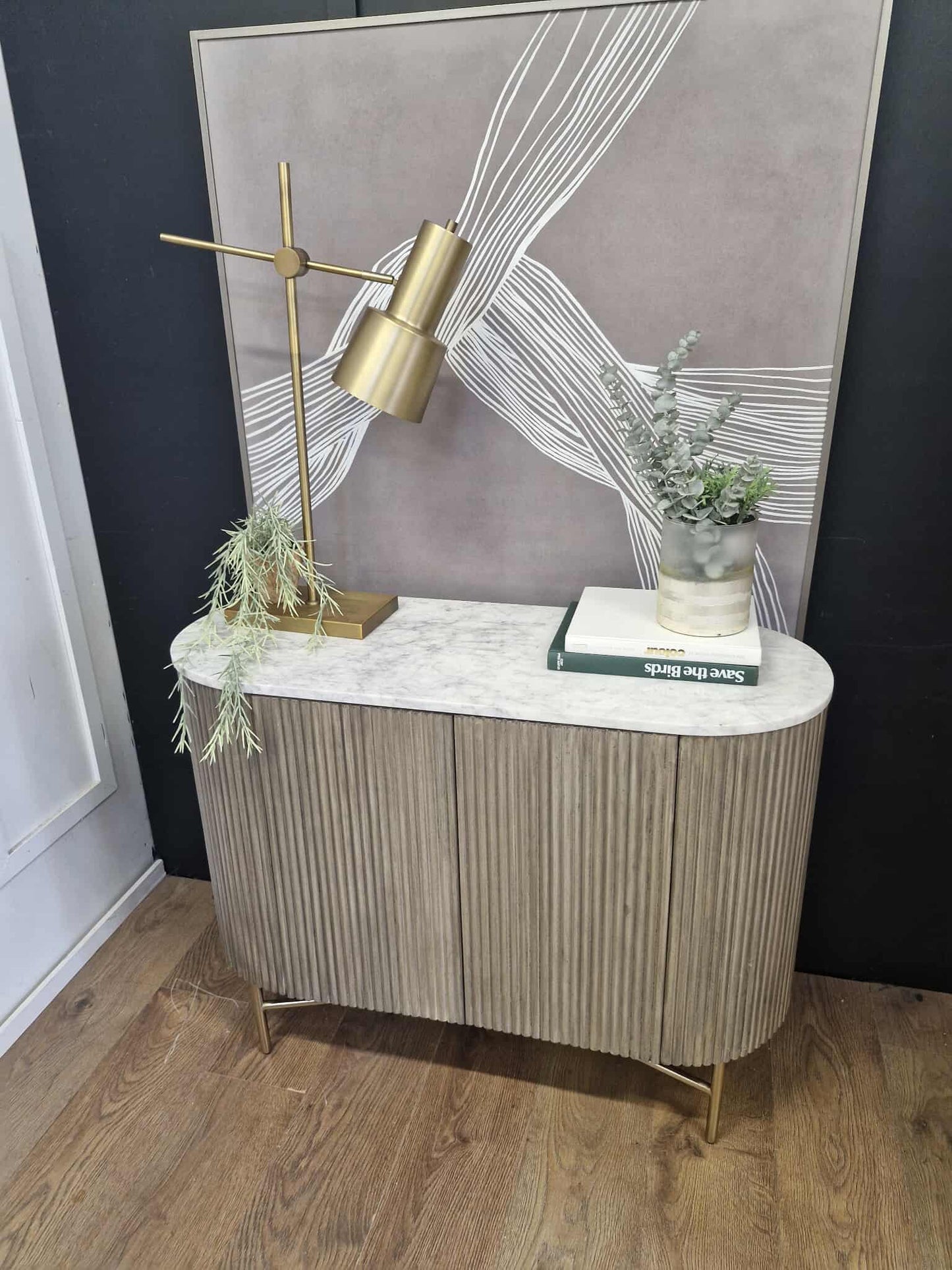 Marble and Grey Solid Wood Cabinet / Small Sideboard