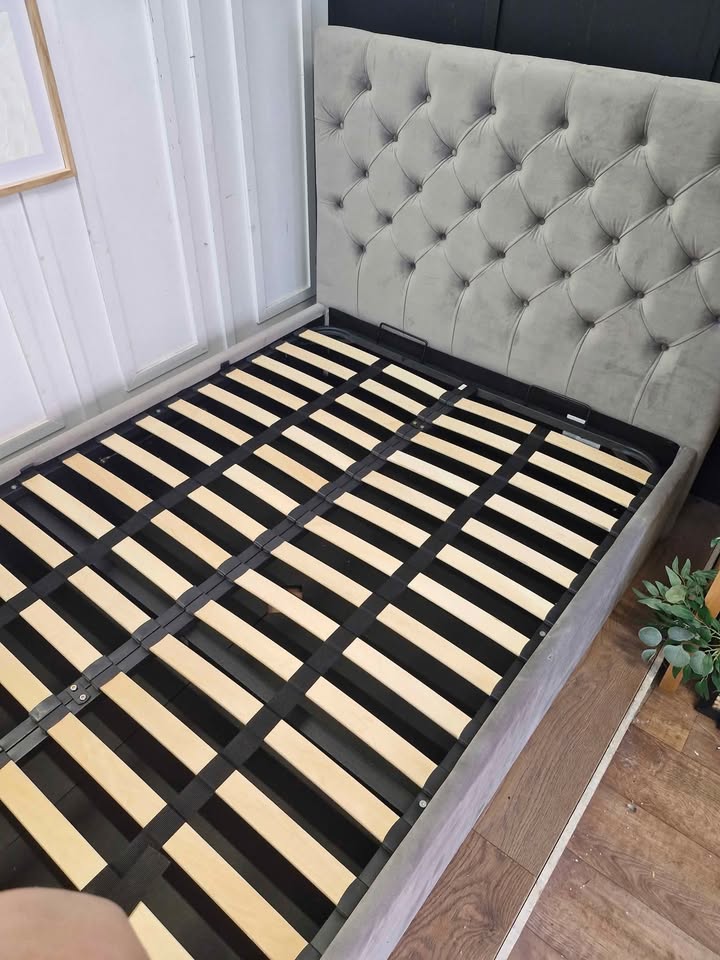 Double grey velvet ottoman storage bed / Made.com Skye