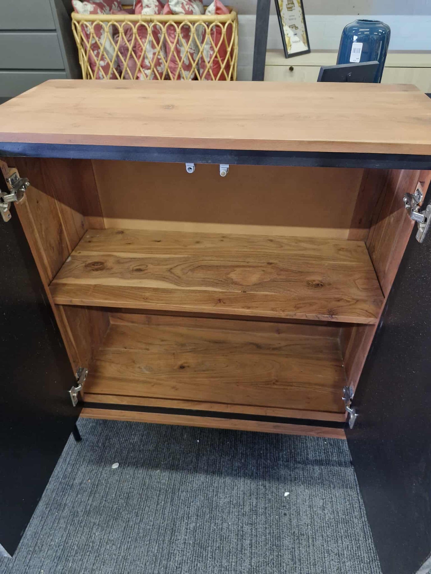 Stone and Solid Acacia Wood Small Cabinet