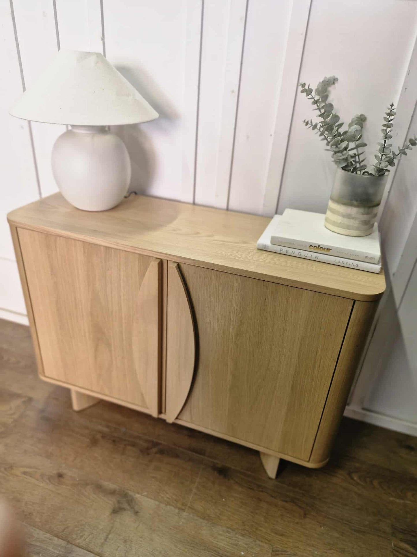 Oak Small Sideboard / Cabinet with Half Moon details