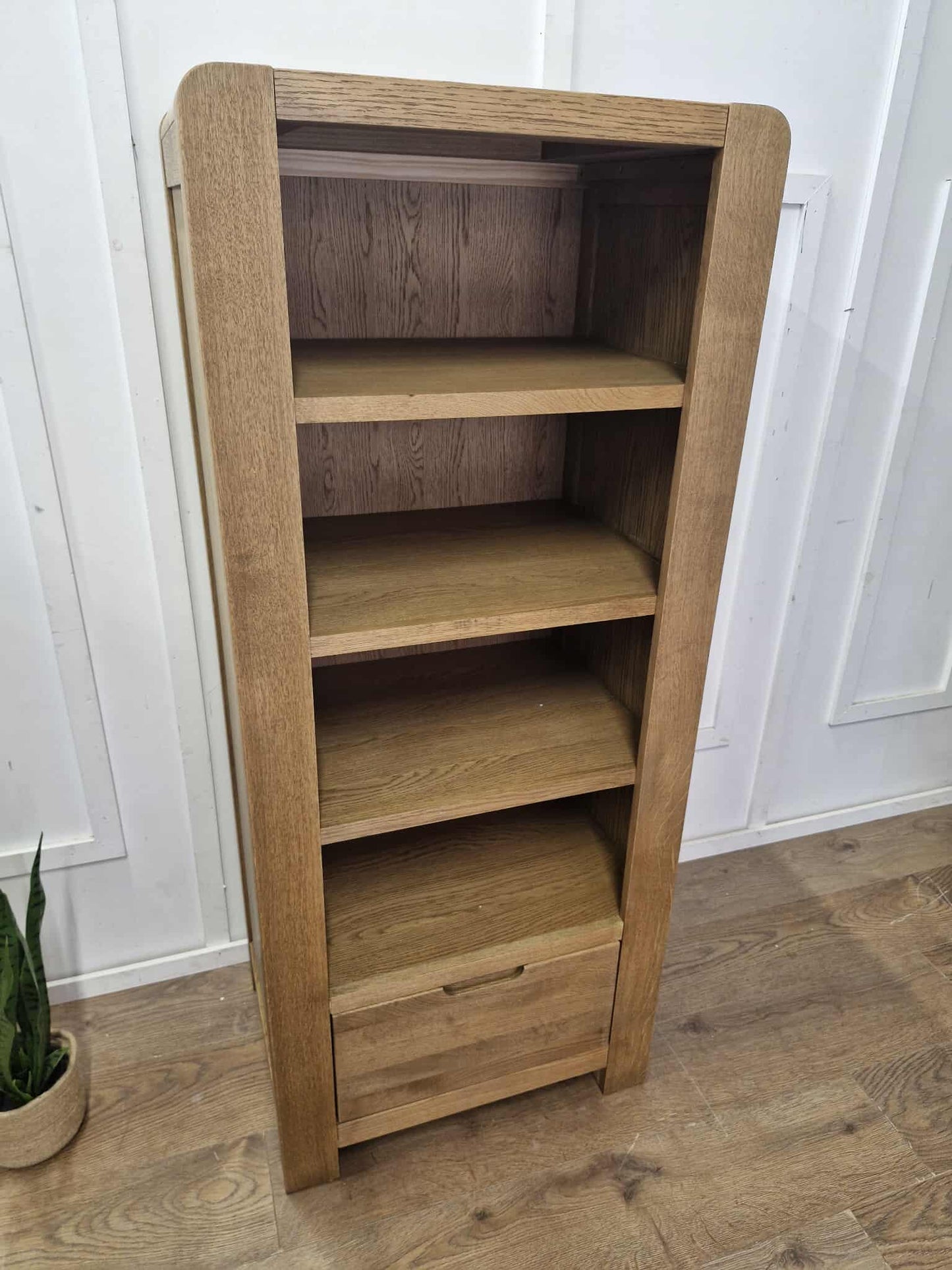 Oak Slim Bookcase / Tower Unit with drawer