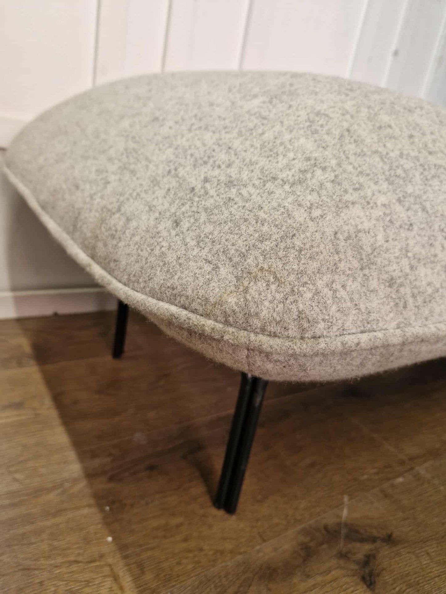 Light Grey Wool and Black Metal Footstool Cloud