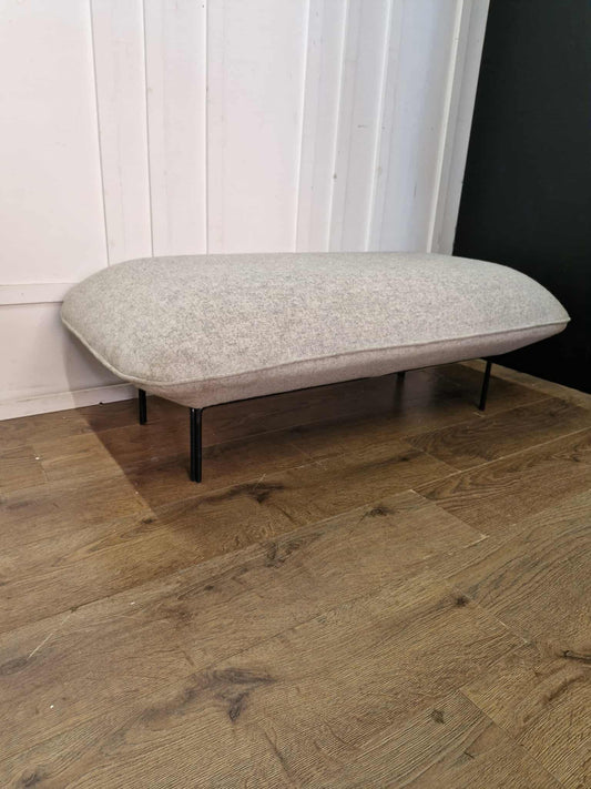 Light Grey Wool and Black Metal Footstool Cloud