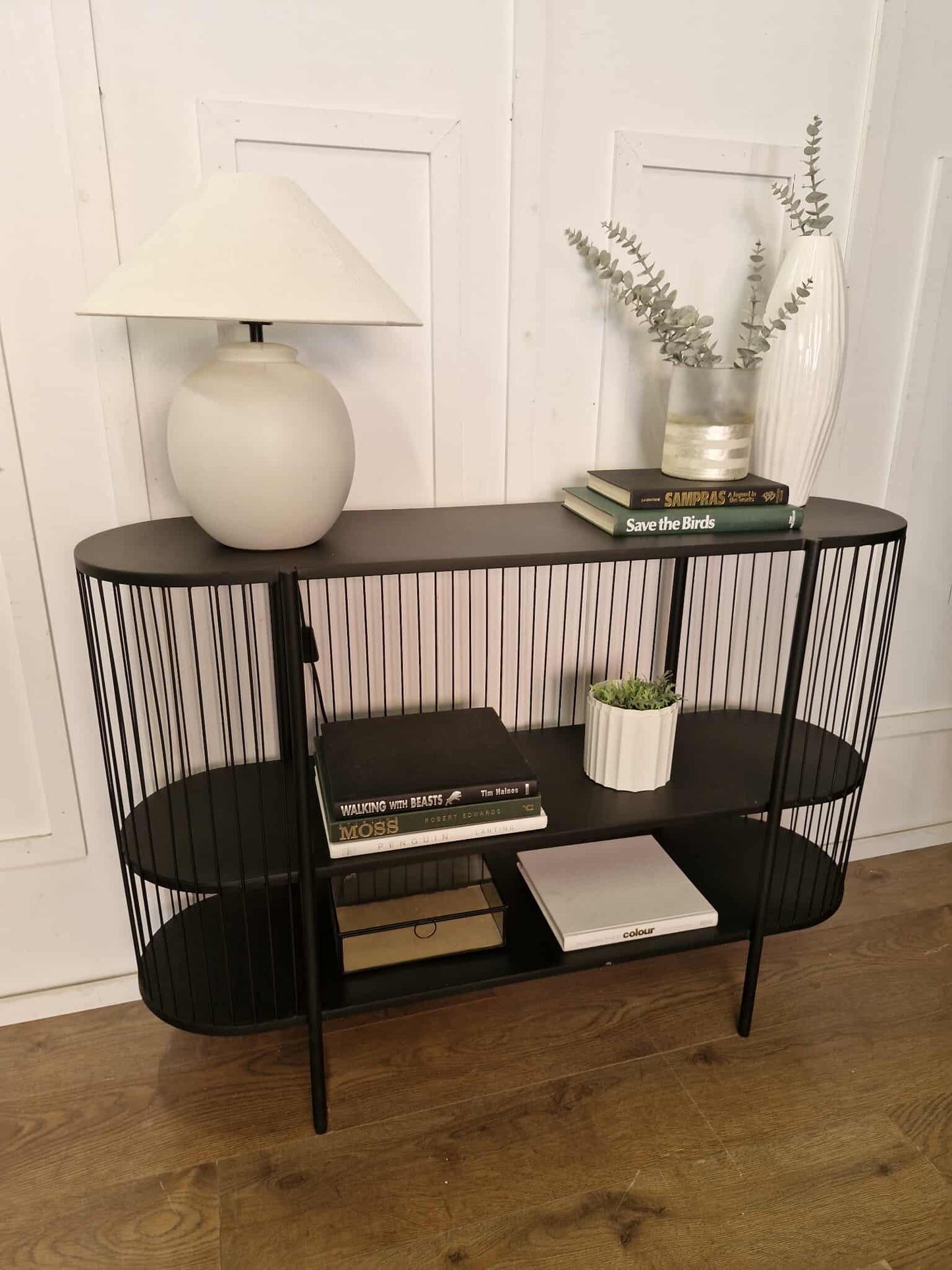 Marble and Dark Solid Wood Cabinet and Black Storage Console table