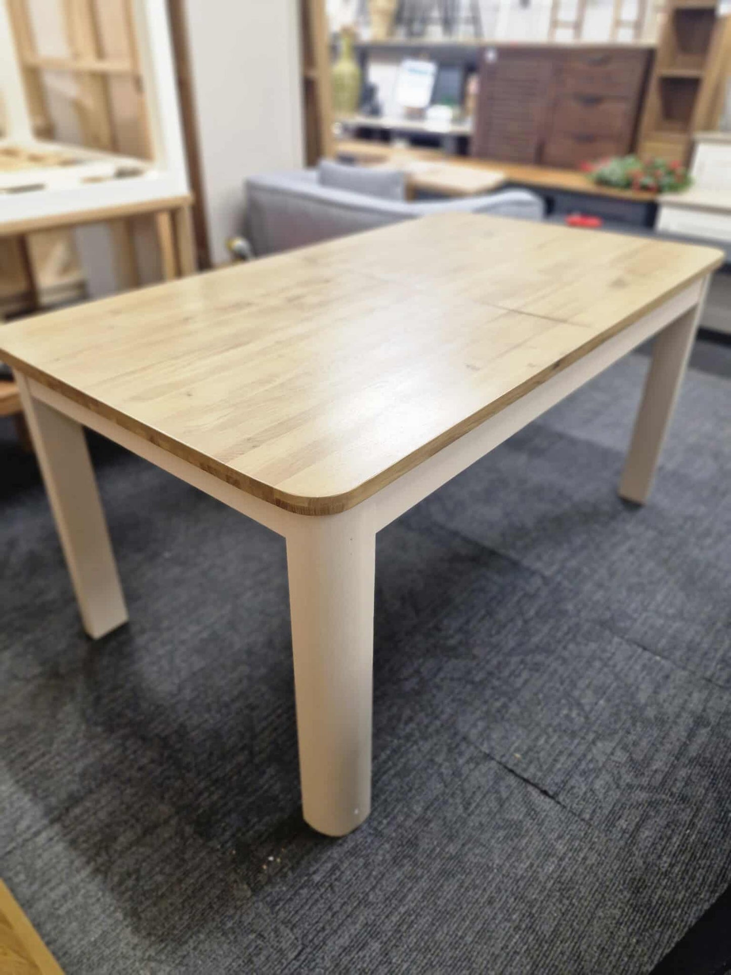 Extending Dining Table / Solid Wood- Smoked Oak and Stone Light Cream Painted / OAK FURNITURELAND OTTO