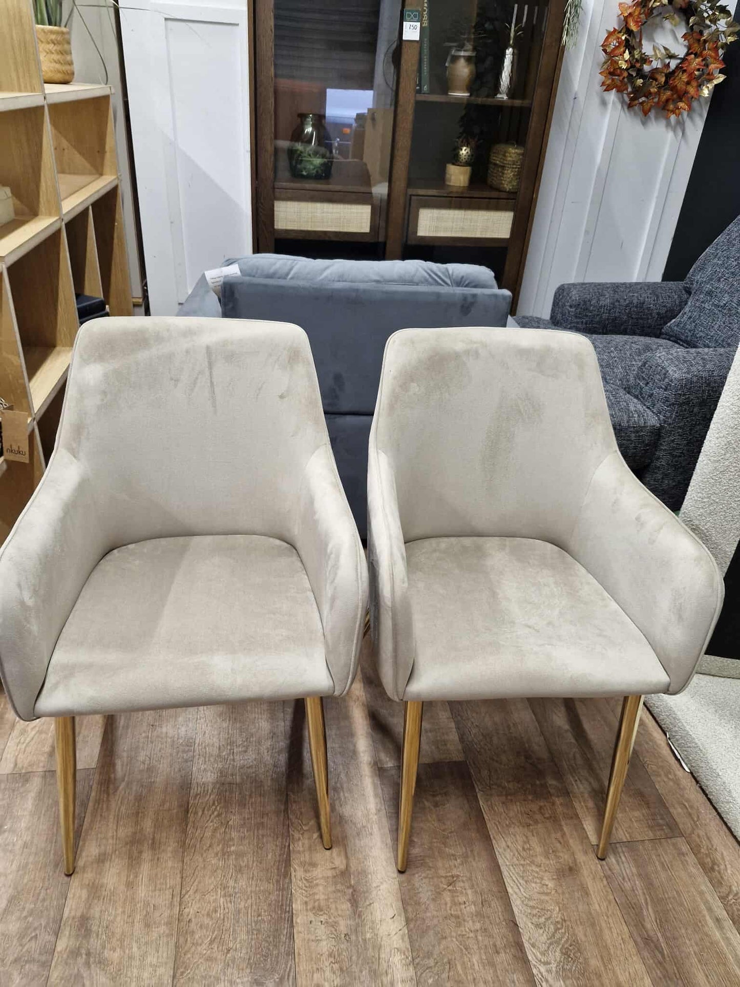Beige Velvet Dining Chairs set of