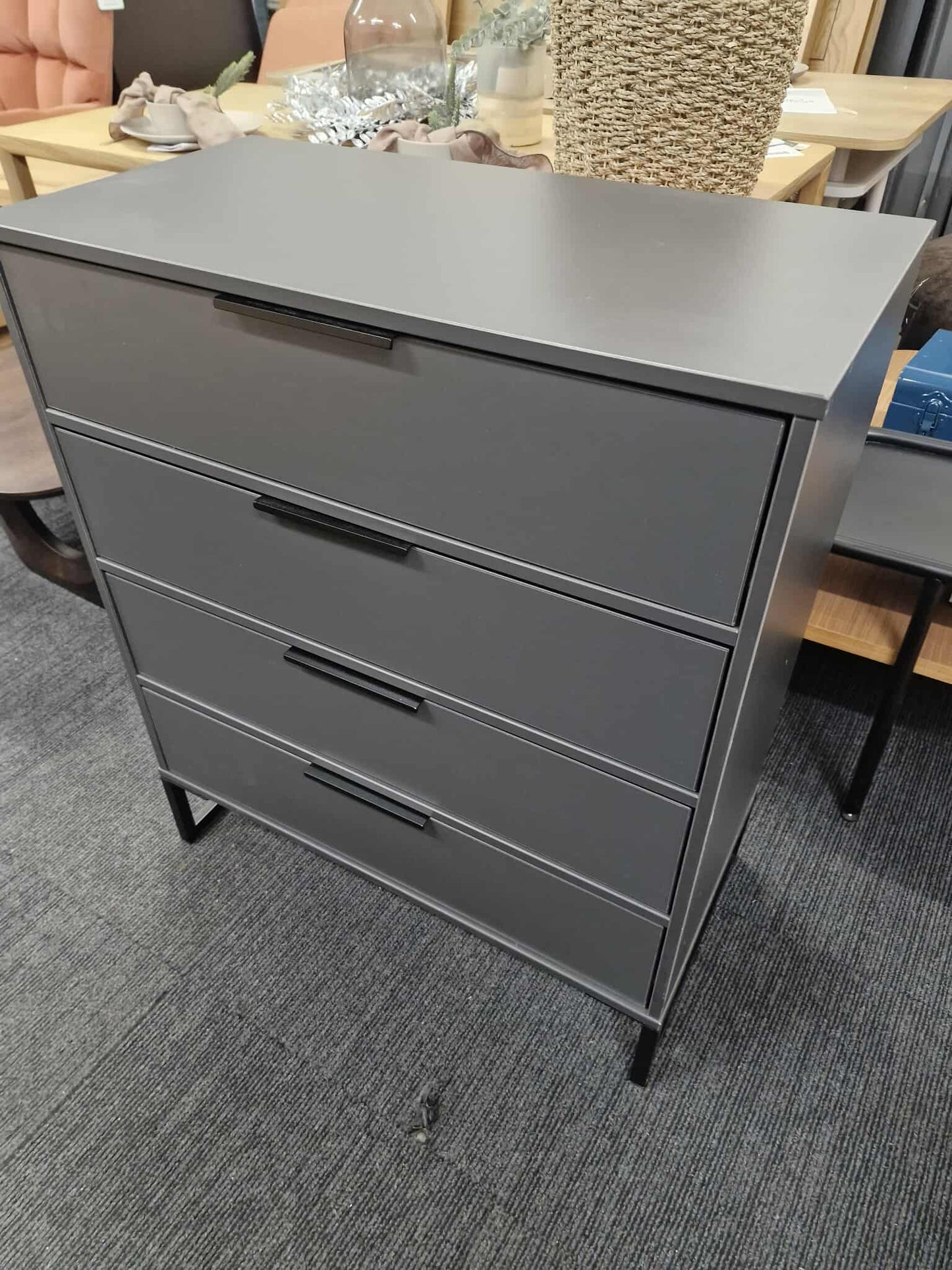 Grey and Black Chest of 4 Drawers