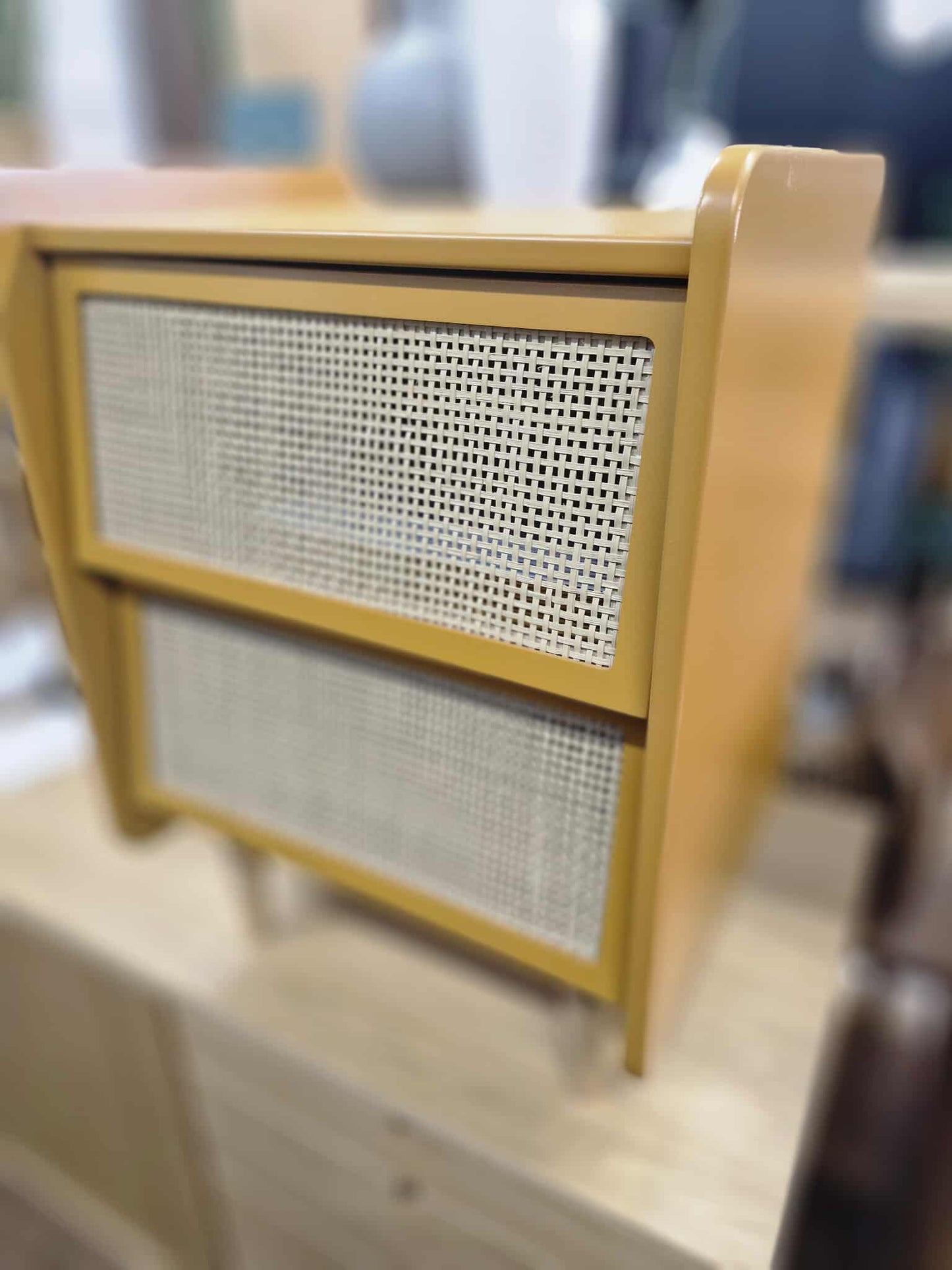 Bedside Table with 2 Cane Drawers / Ochre and Rattan / Kaya La Redoute