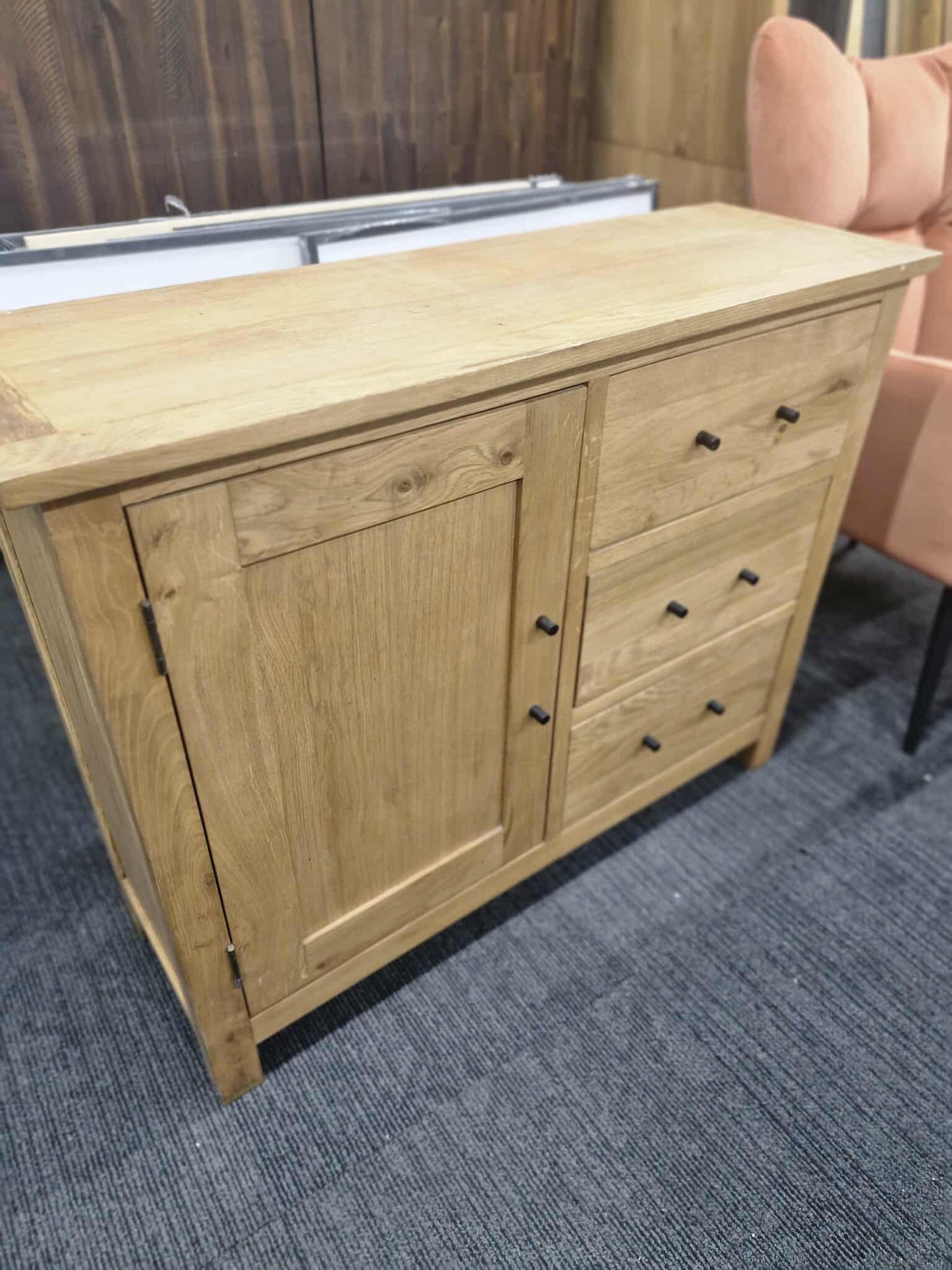 Solid Wood Cabinet with Door and 3 Drawers