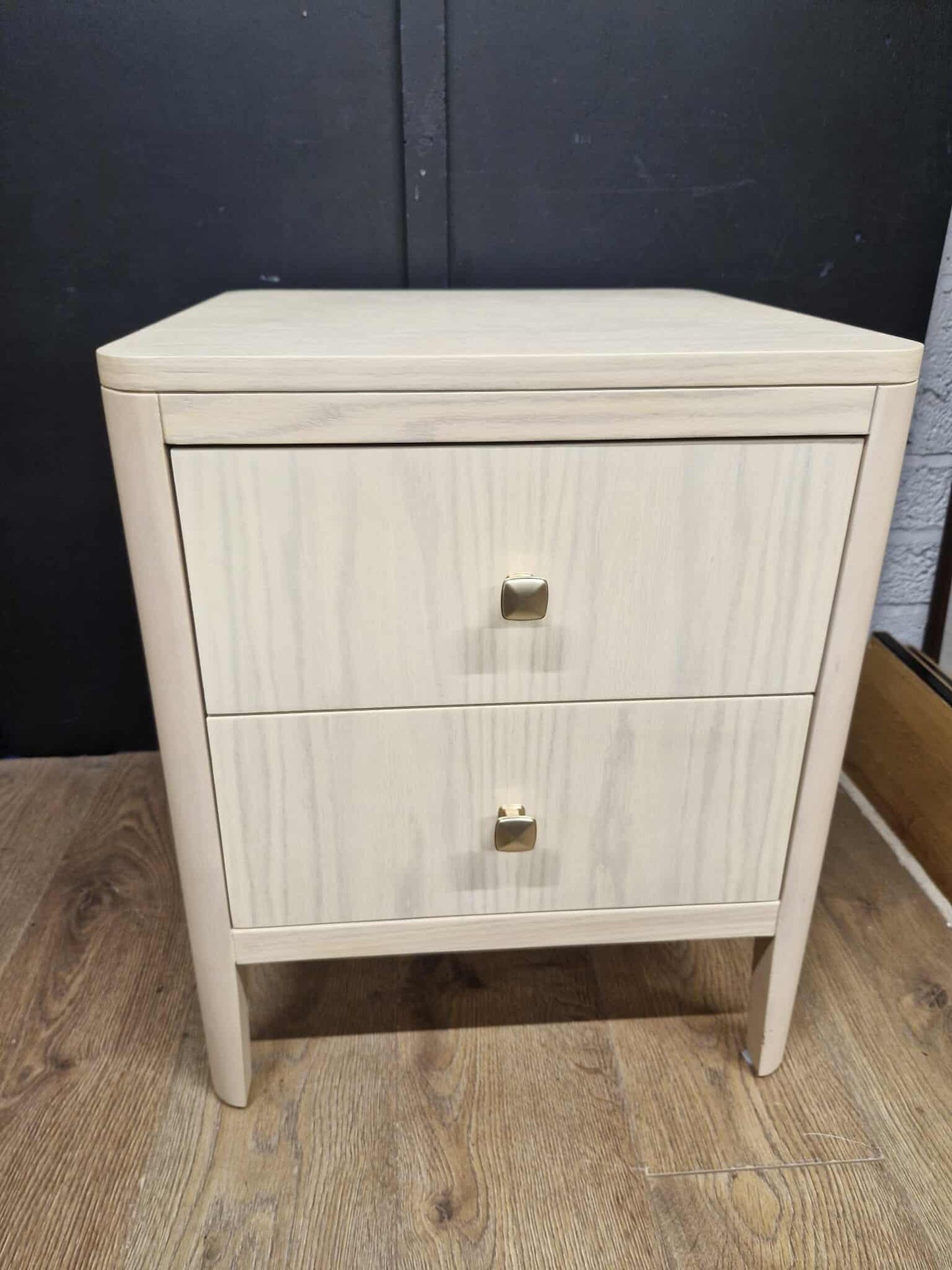 Solid White- Washed Oak Bedside Table with 2 drawers