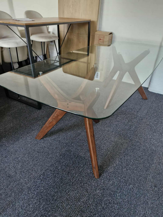 Large Glass and Walnut Rectangular Table