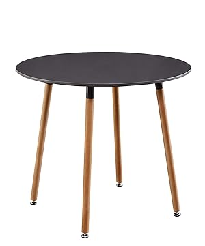 Grey and solid wood circular round dining table