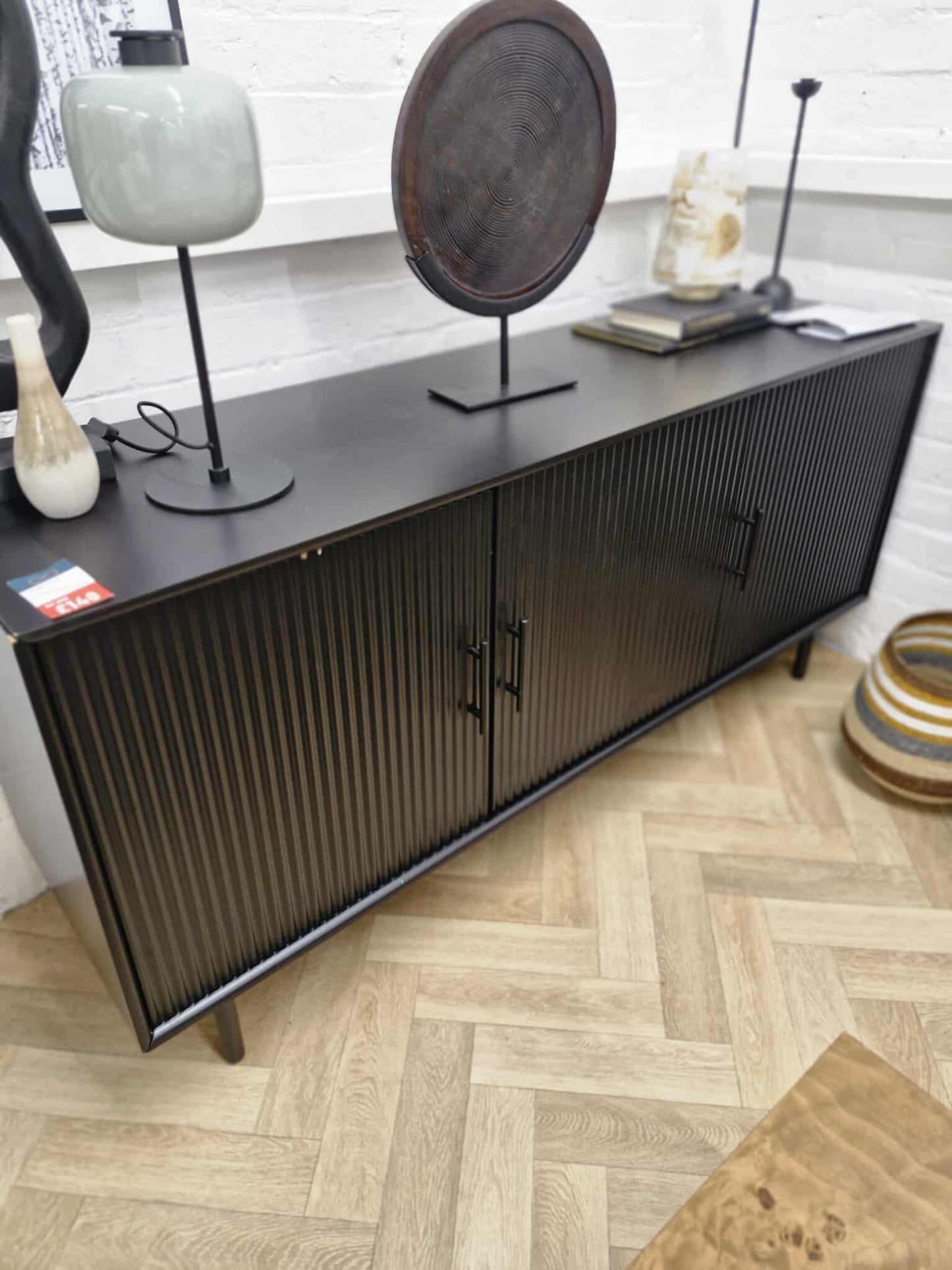 Black Large Sideboard with Fluted Doors / John Lewis Palma