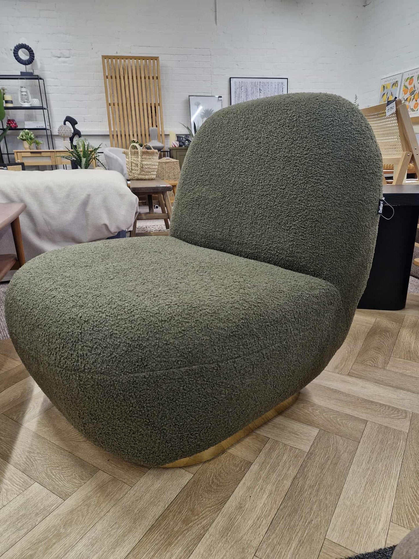 Forest Green Boucle and Gold Base Accent chair / Armchair