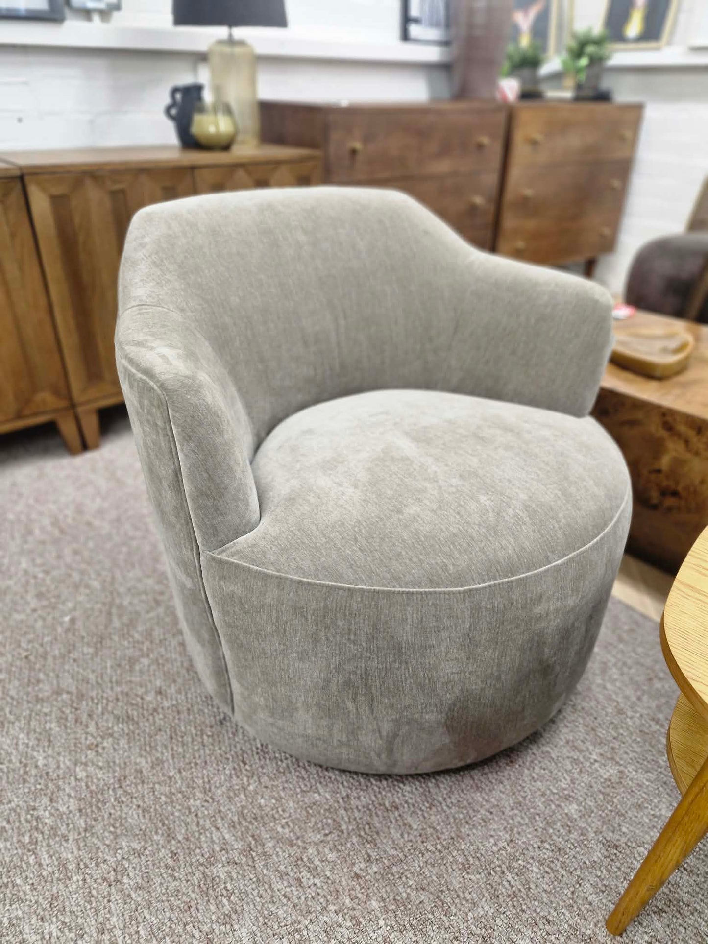 Beige / Grey Accent Swivel Armchair
