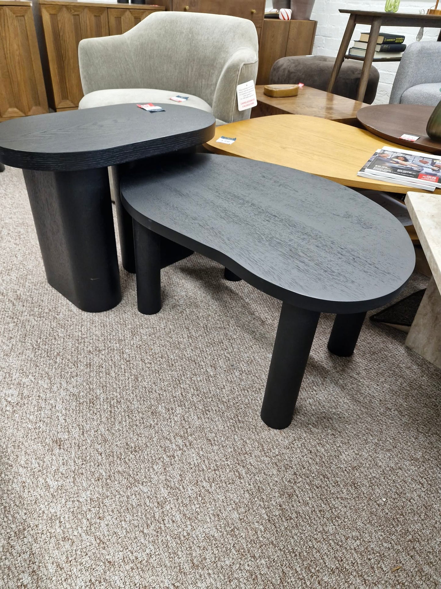 Small Black Organic Shape Rounded Coffee Table