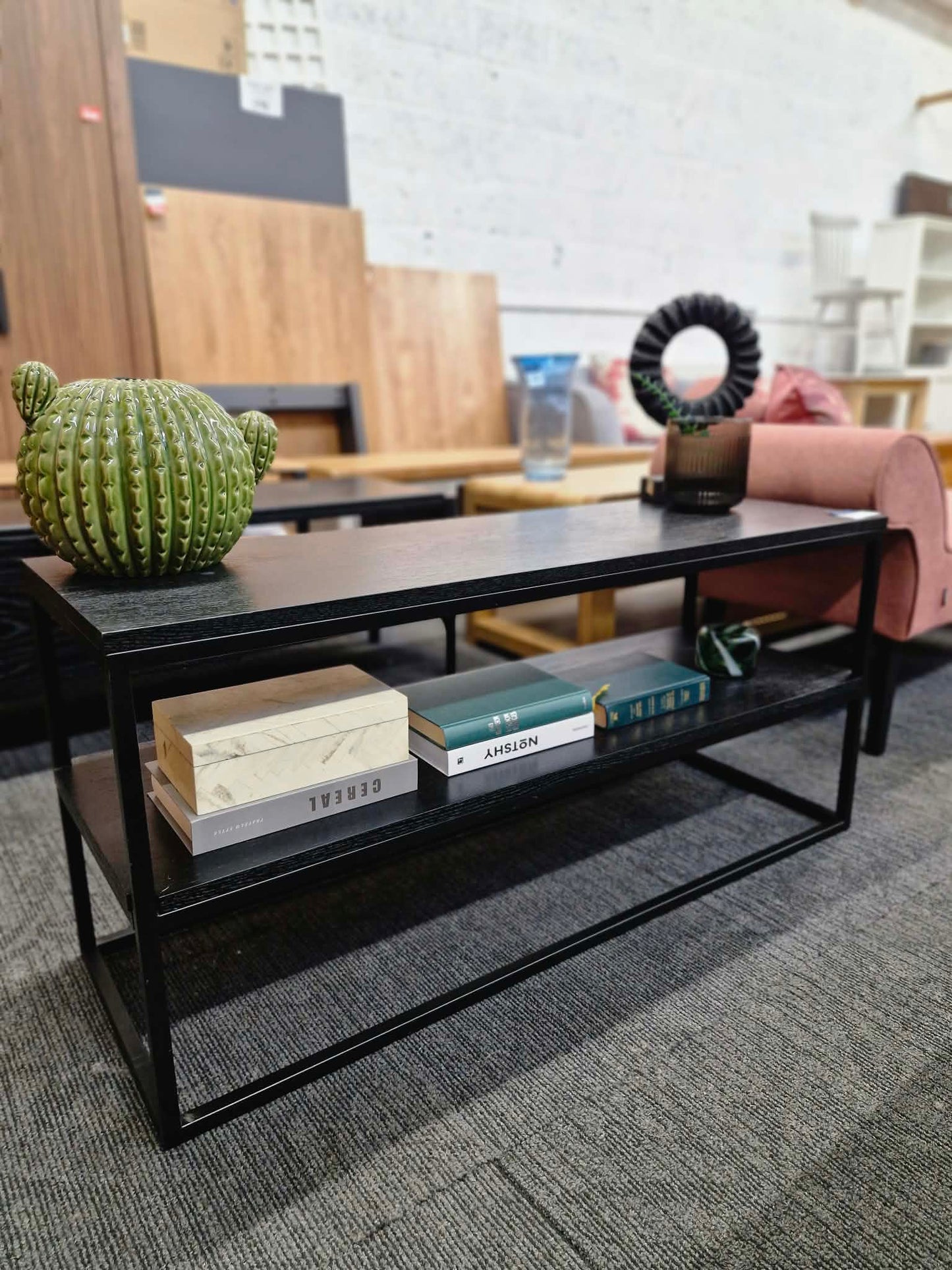 Dark Wood TV Stand Unit with drawer, doors and open shelf