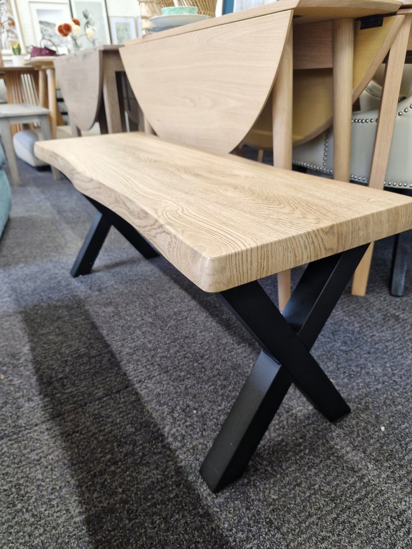 Light Wood Effect and Black Cross Legs Dining Bench