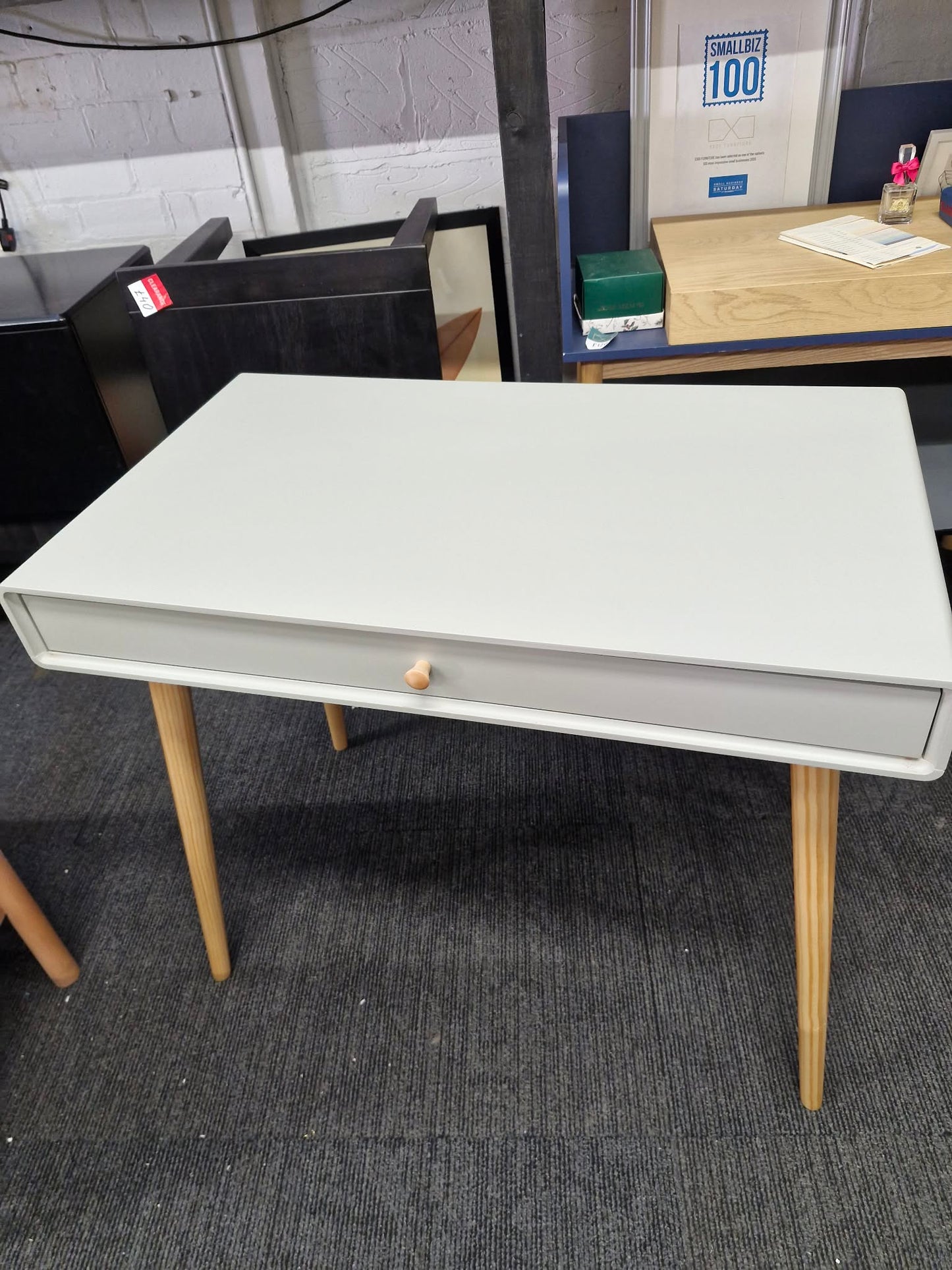 Grey and wood desk