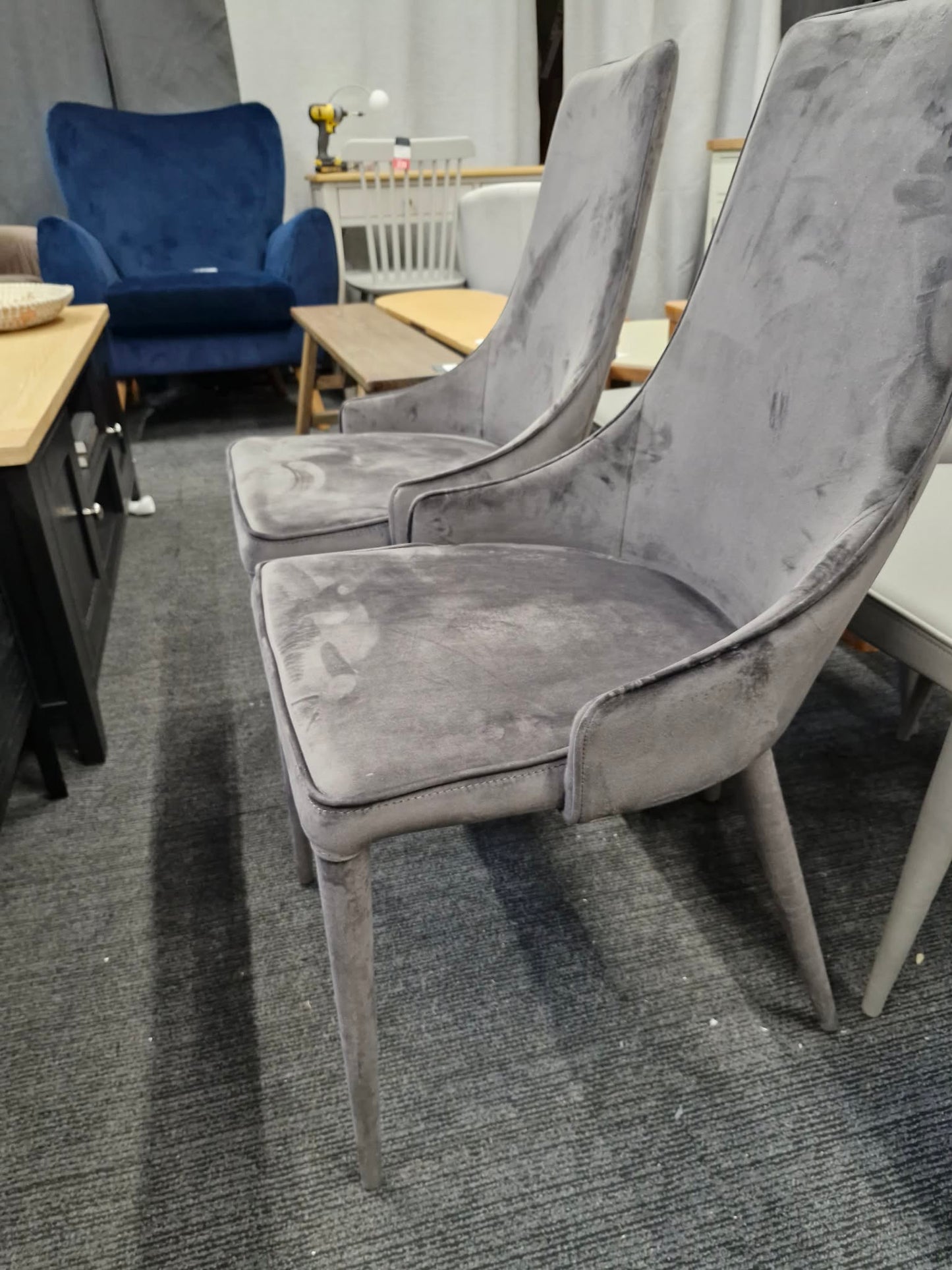 Dark Grey All Velvet Dining Chairs / Set of 2