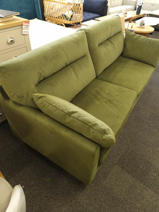 3 Seater Olive Green Velvet Sofa / Easy Clean
