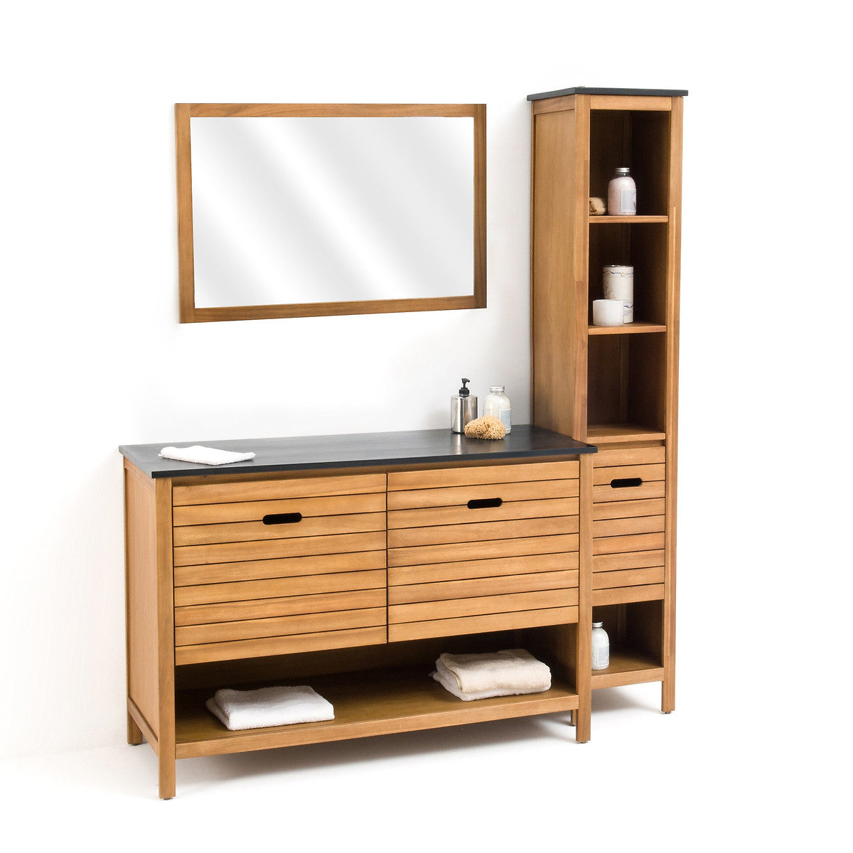 Acacia and Black Wood Bathroom Vanity Unit / La Redoute Saturne RRP £450