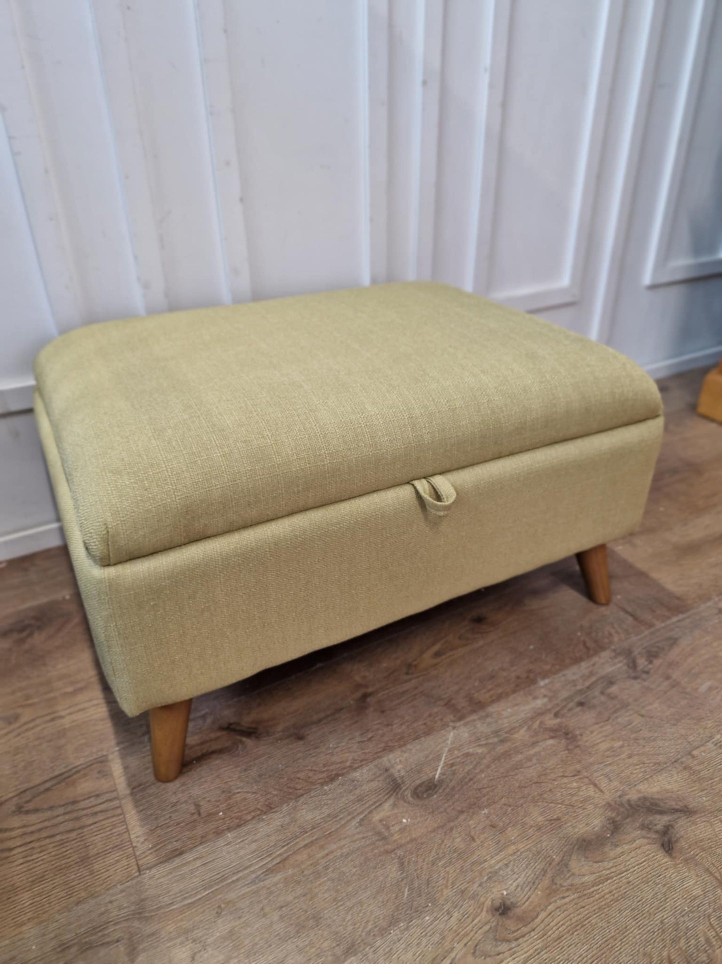 Storage Footstool | Lime Green Fabric / Oak Furnitureland Evie