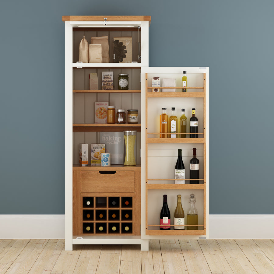 Off-white and Oak Slim Single Kitchen Larder