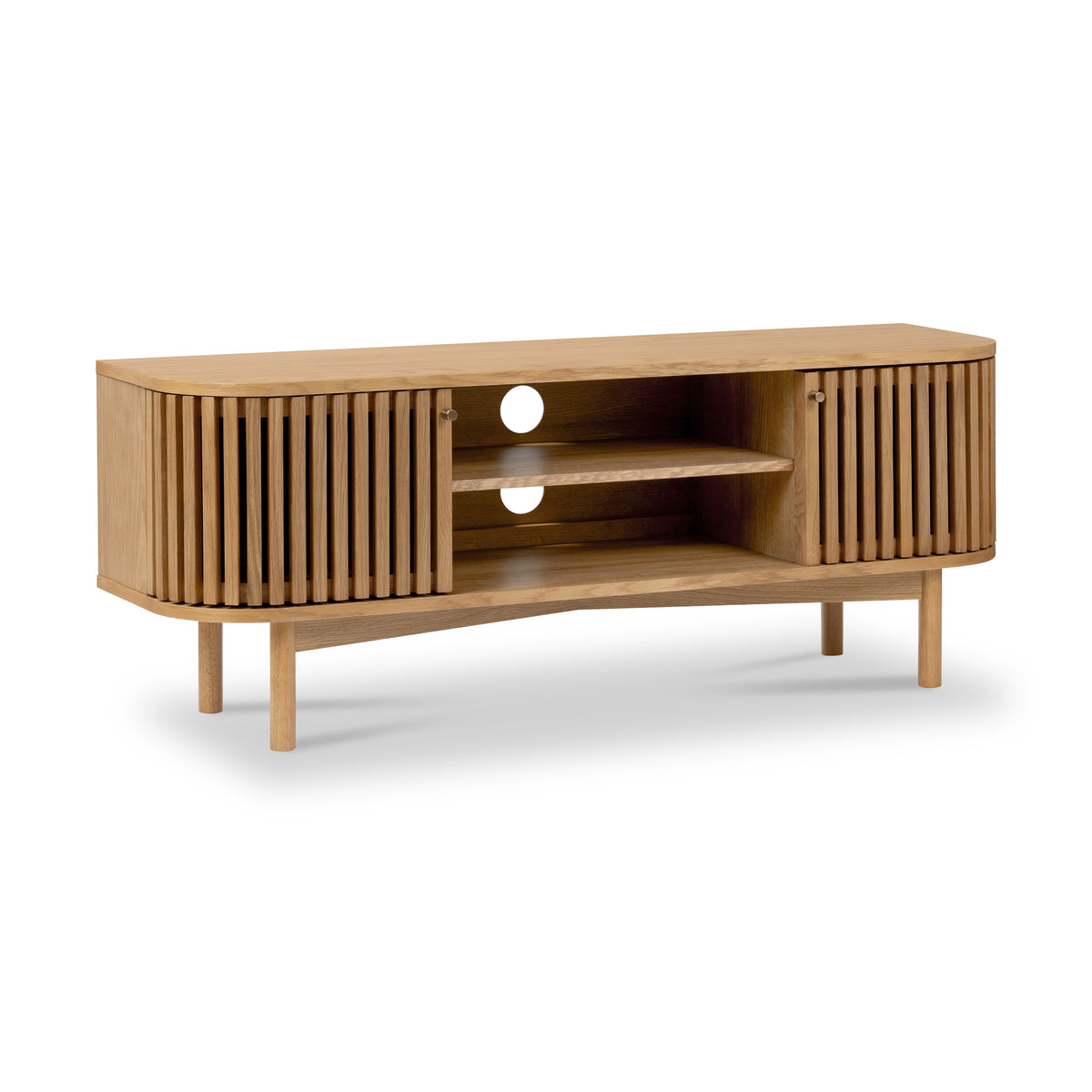 Small Oak Slatted TV Unit